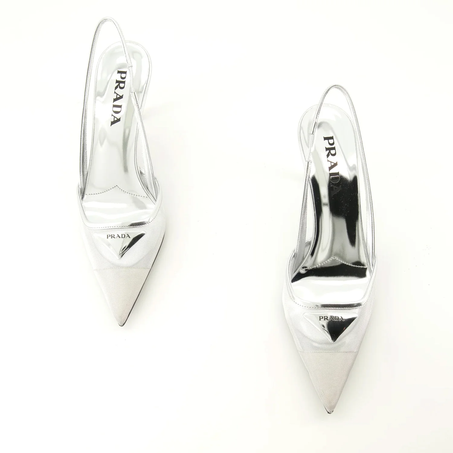 Prada Silver Mesh Heels - Image 4
