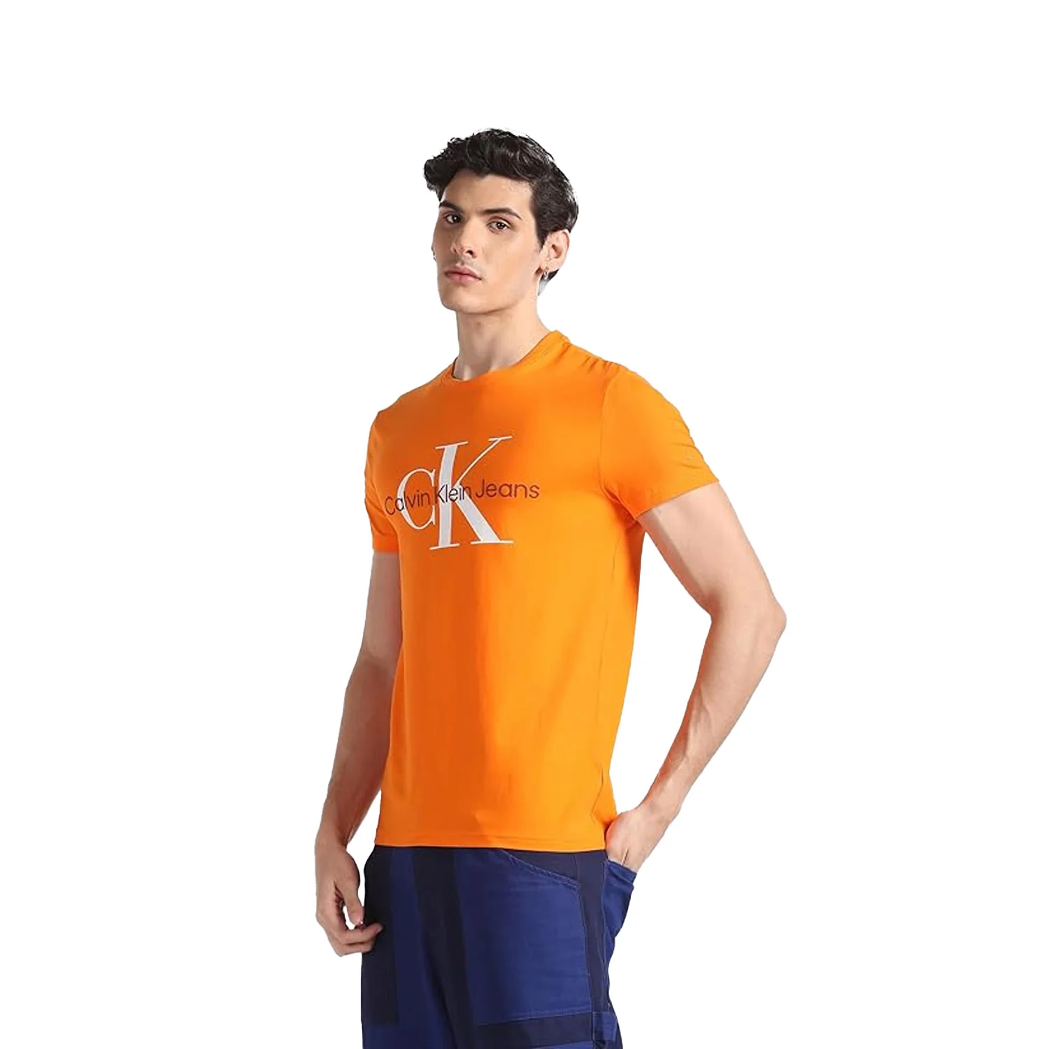 Calvin Klein Solid Cotton Lycra Slim Fit Men'S T-Shirt