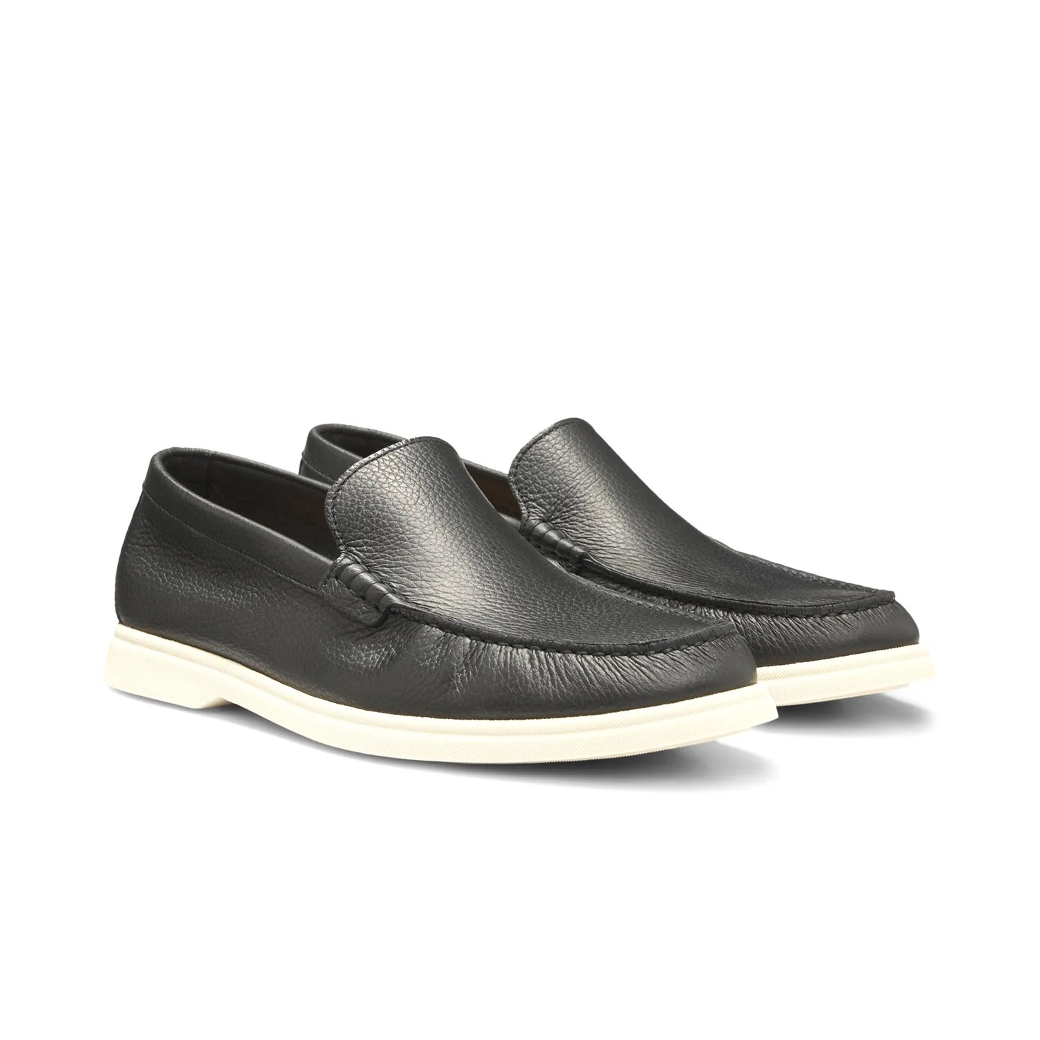 Boss Tumbled-Leather Moccasins With Logo Detail