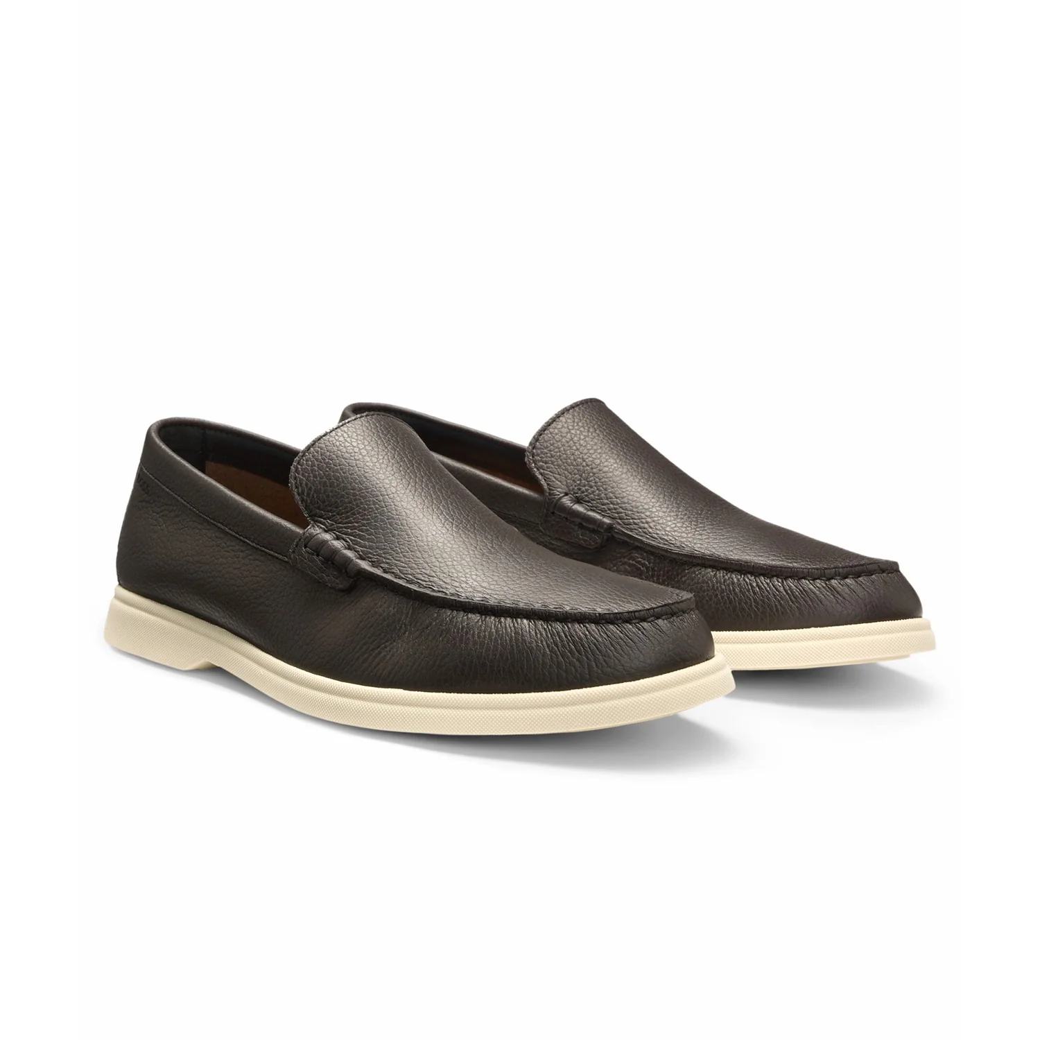 Boss Tumbled-Leather Moccasins With Logo Detail