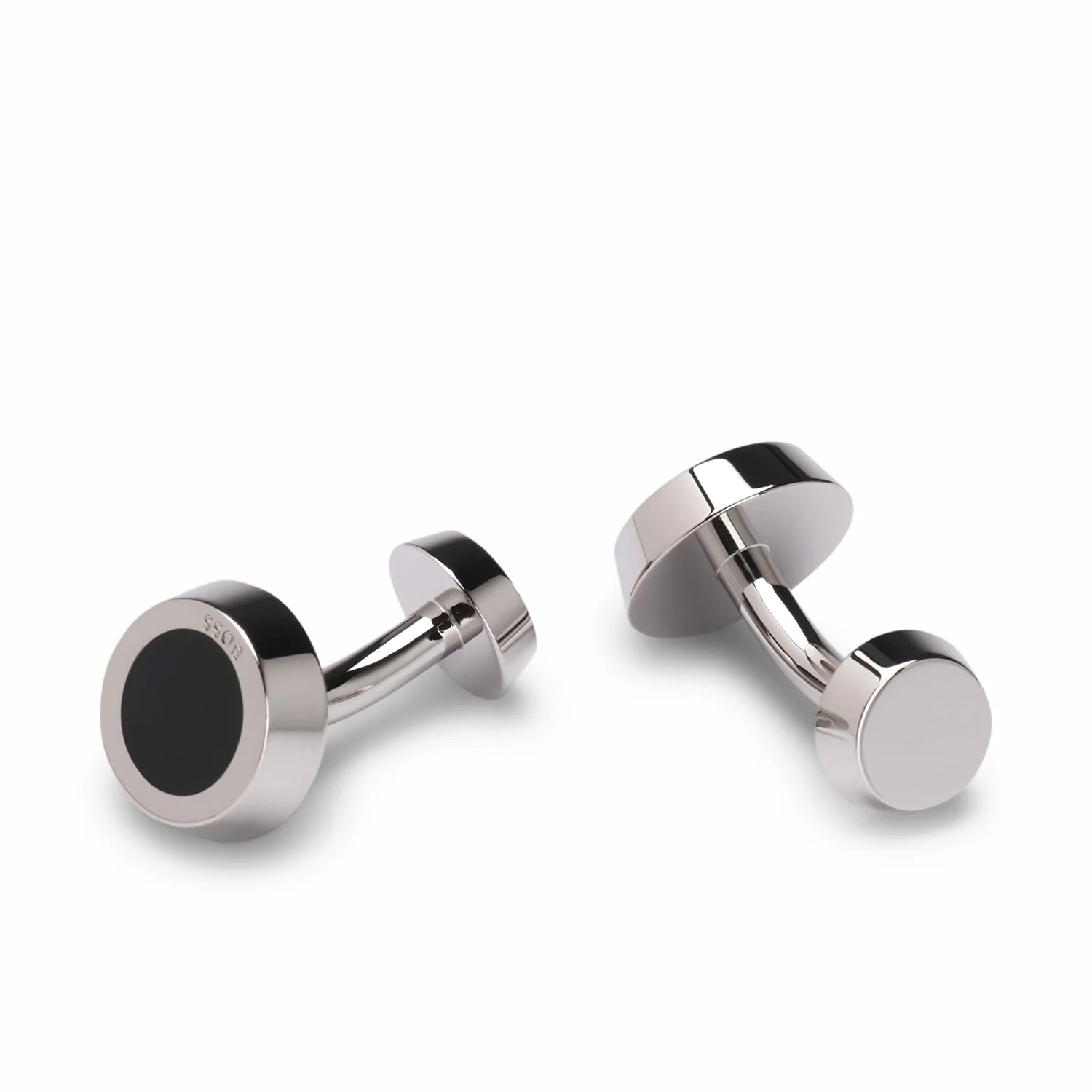 Boss Round Cufflinks With Black-Enamel Insert