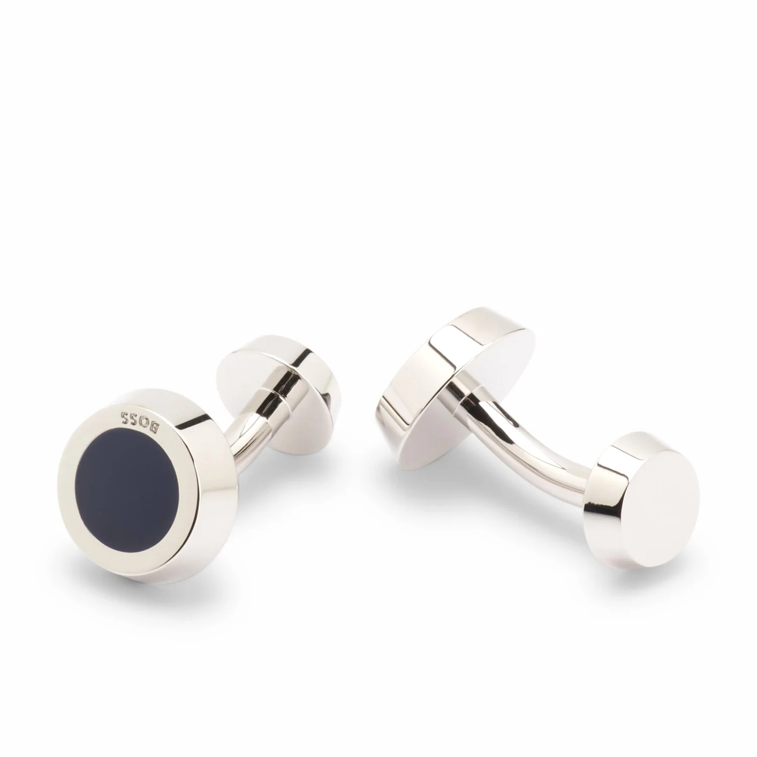 Boss Round Cufflinks With Black-Enamel Insert