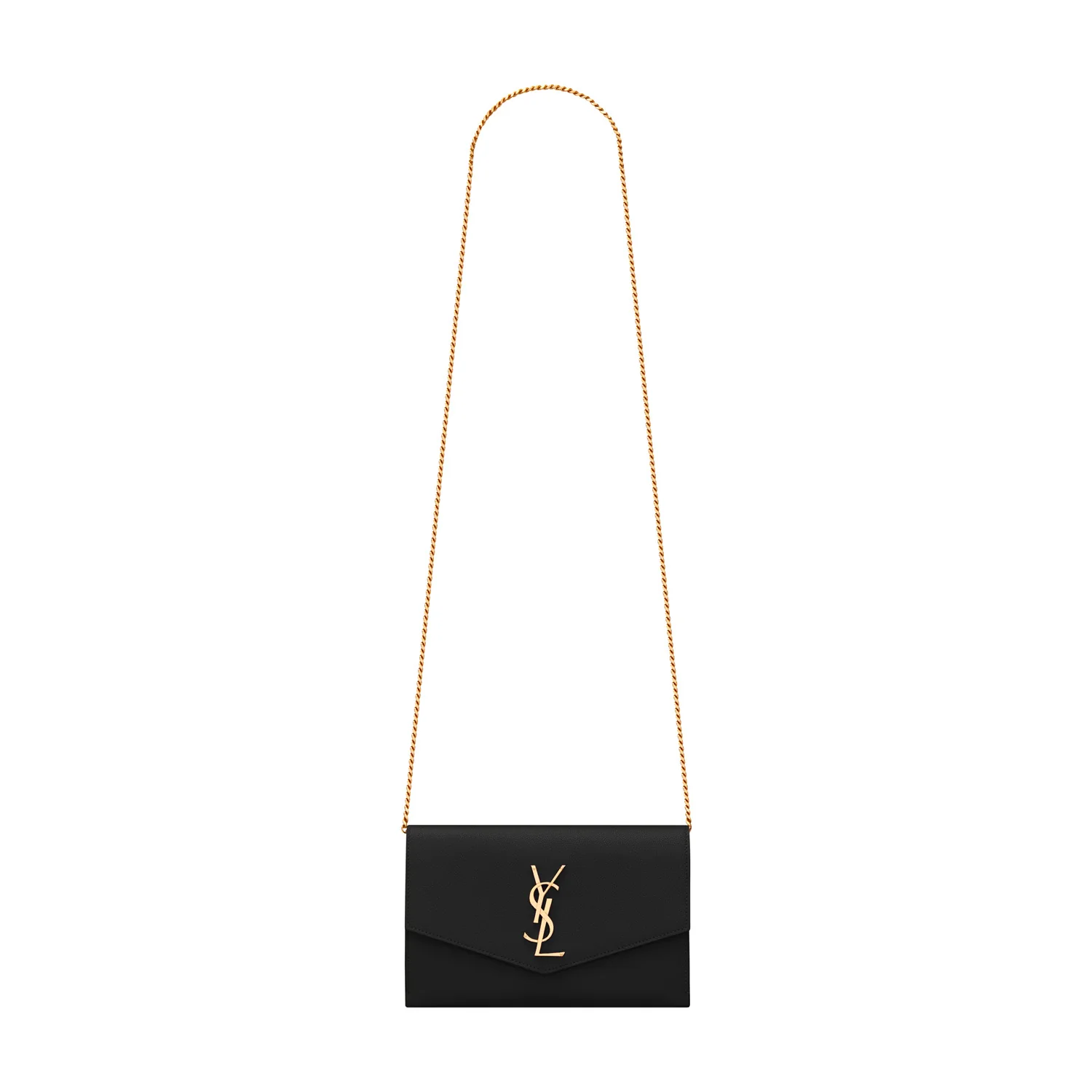 Ysl Uptown Chain Wallet In Grain De Poudre Embossed Leather