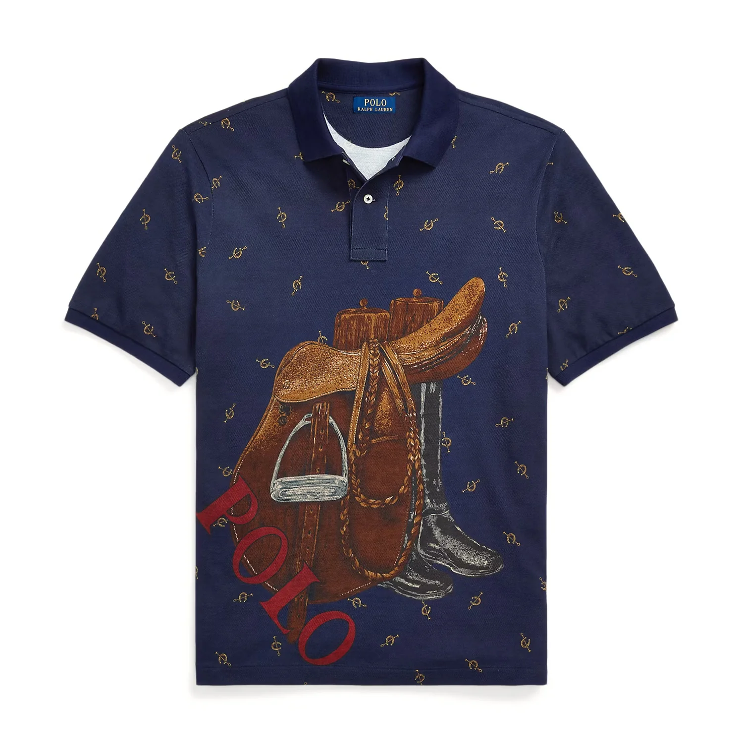 Classic Fit Saddle-Print Mesh Polo Shirt