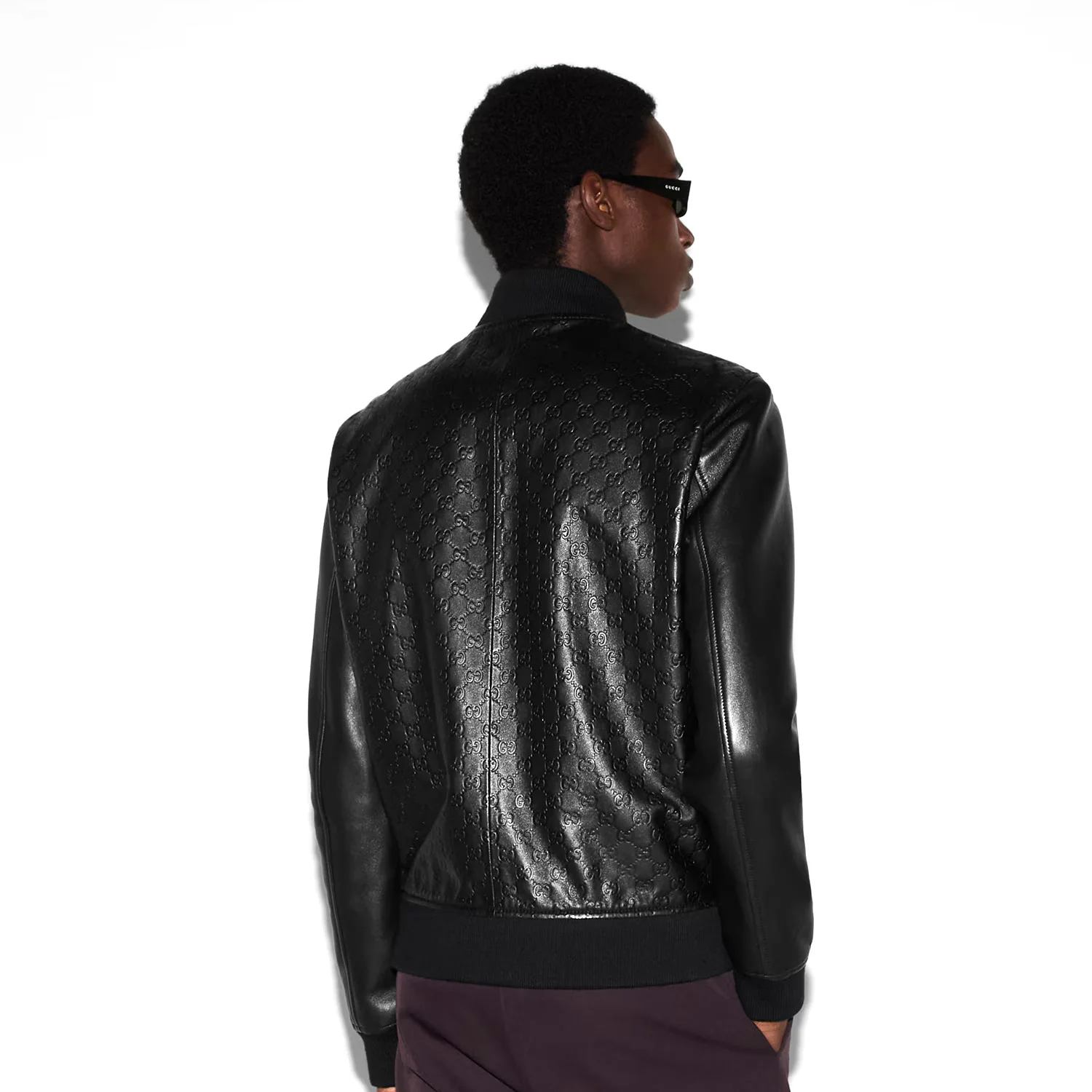 Gucci Embossed Gg Leather Bomber Jacket - Image 3