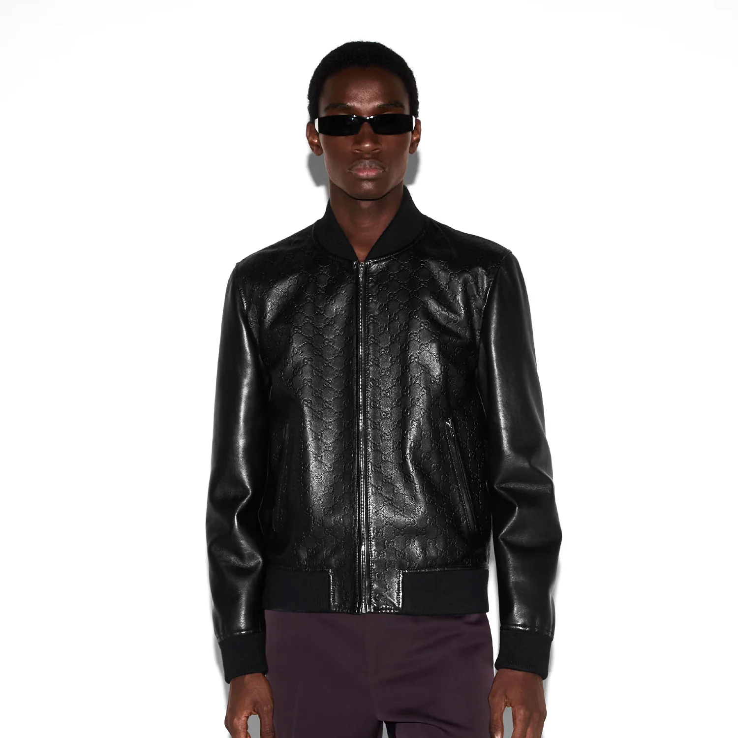 Gucci Embossed Gg Leather Bomber Jacket - Image 4