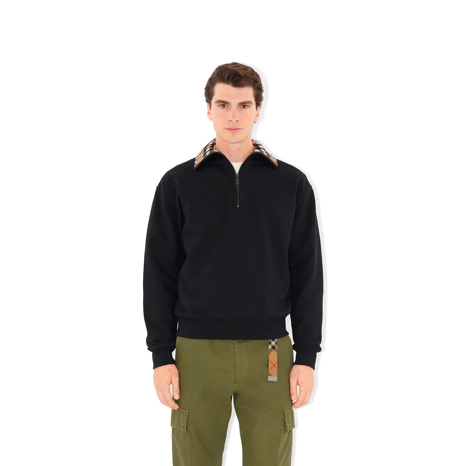 Burberry Check Collar Cotton Half-Zip Sweatshirt - Image 2