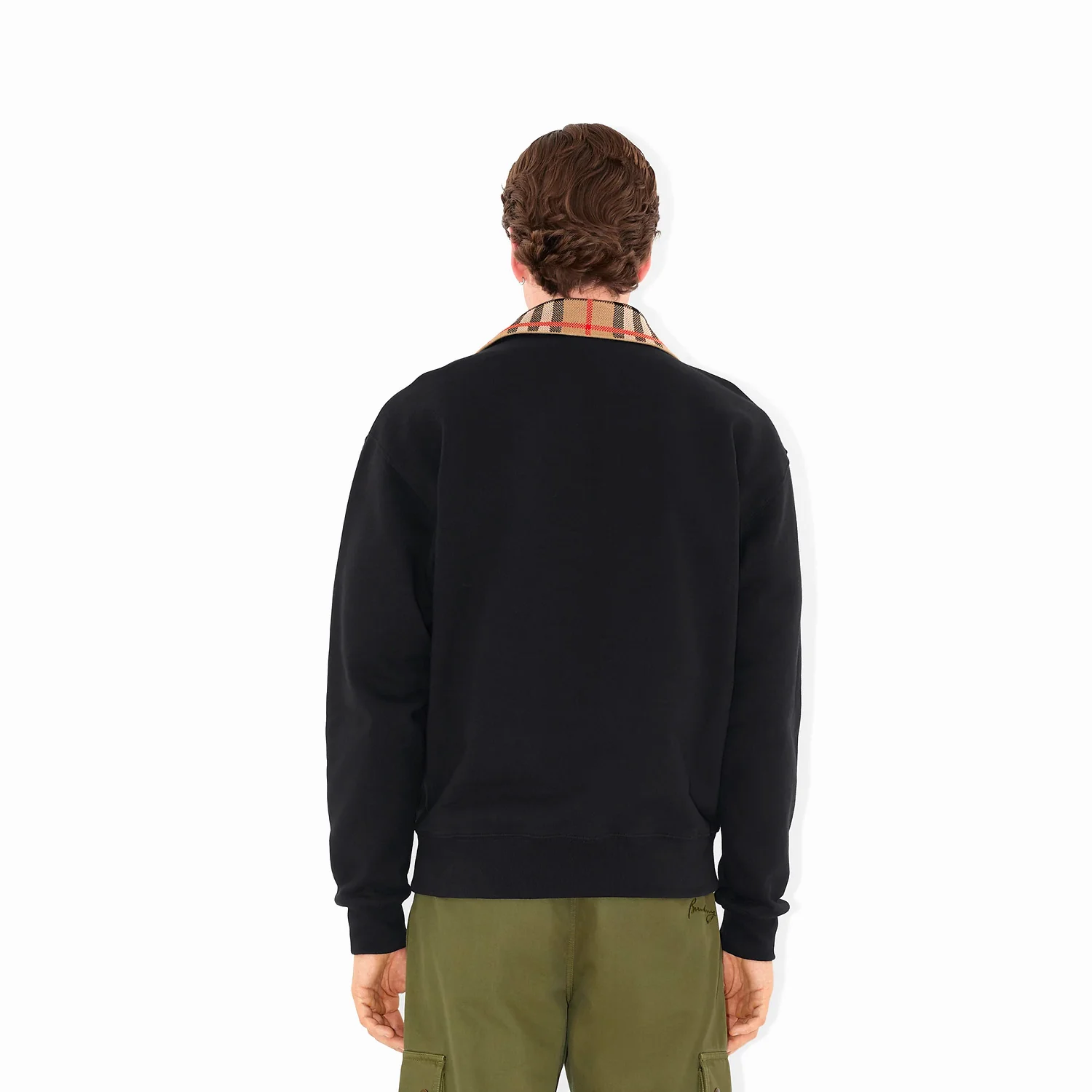 Burberry Check Collar Cotton Half-Zip Sweatshirt - Image 3