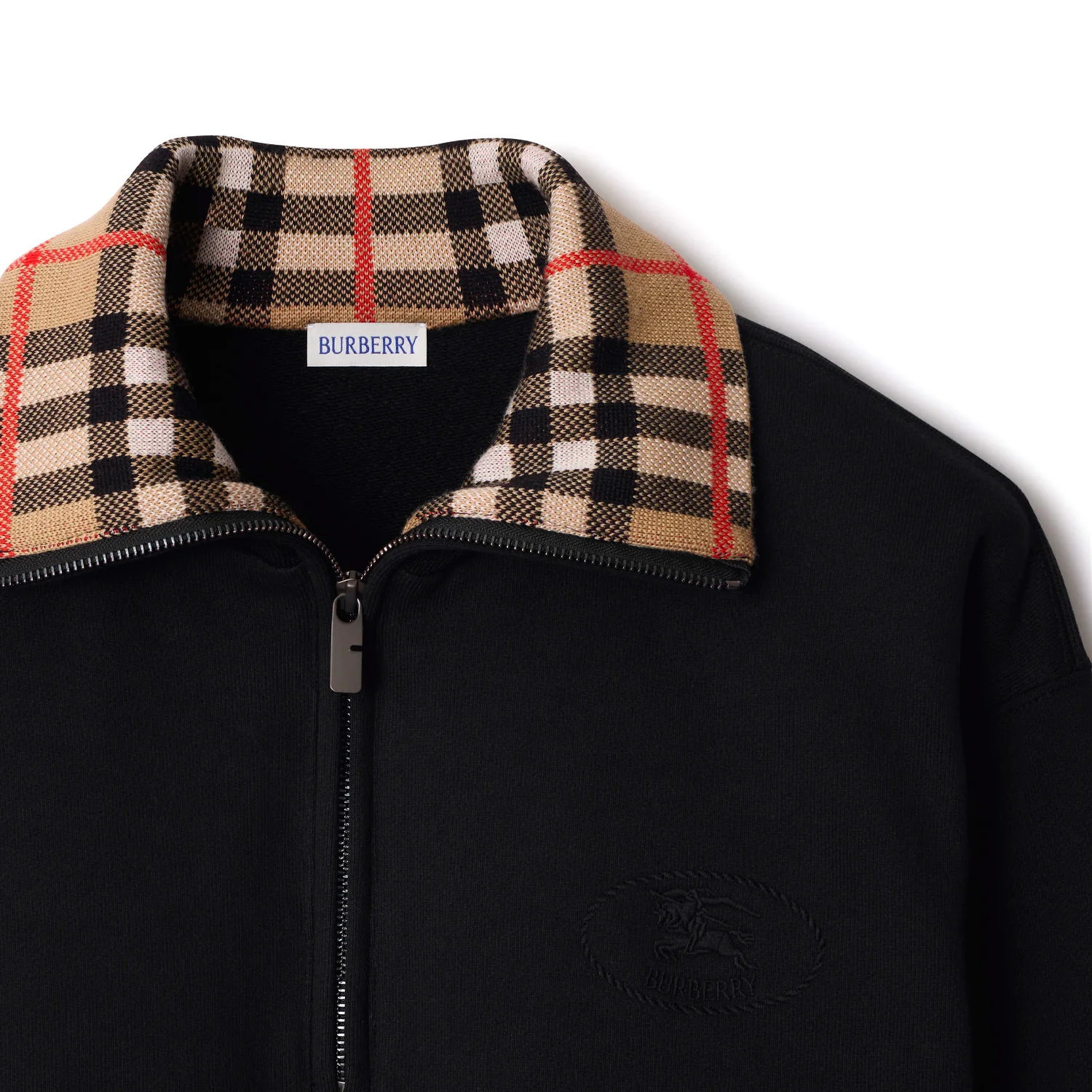 Burberry Check Collar Cotton Half-Zip Sweatshirt - Image 4