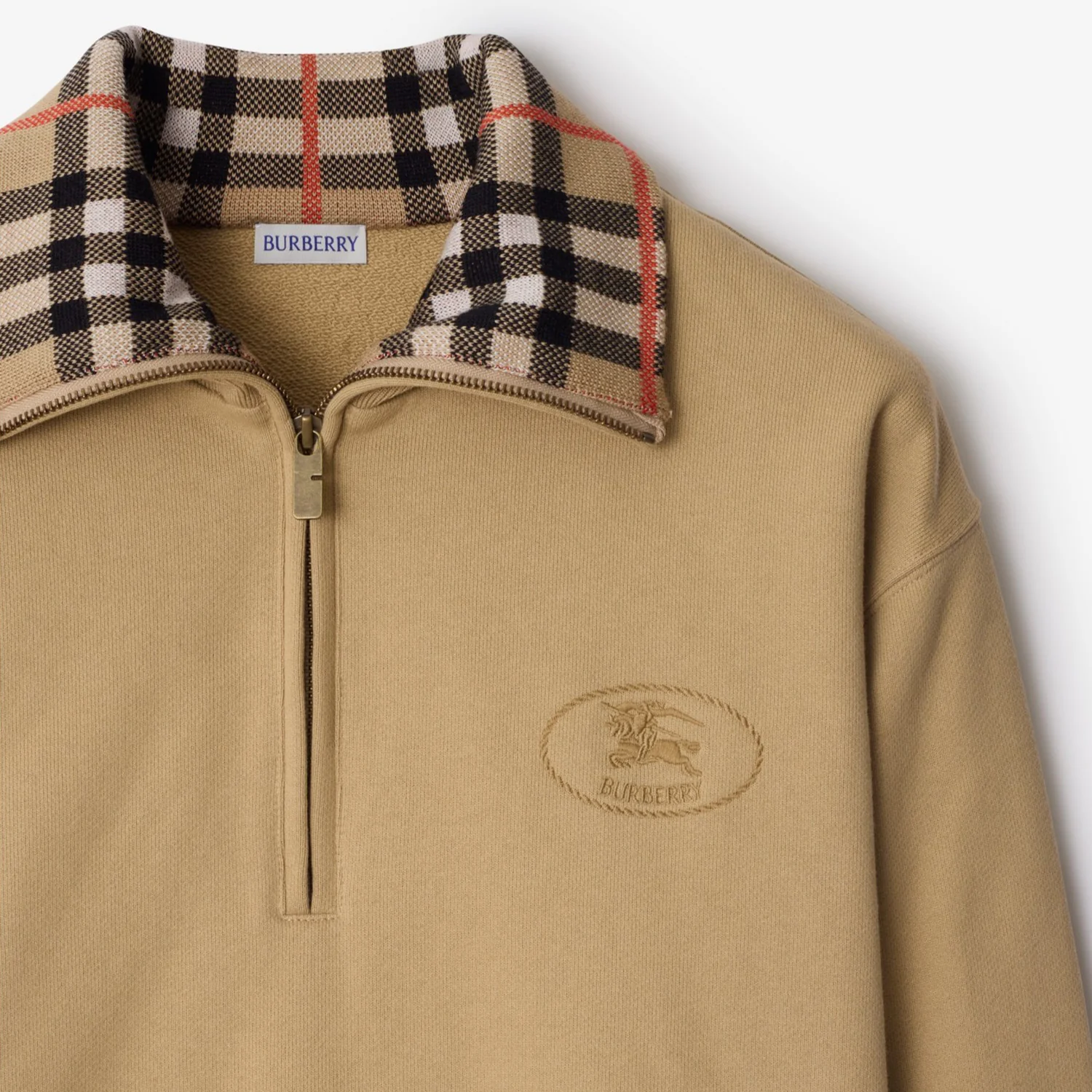 Burberry Check Collar Cotton Half-Zip Sweatshirt - Image 2