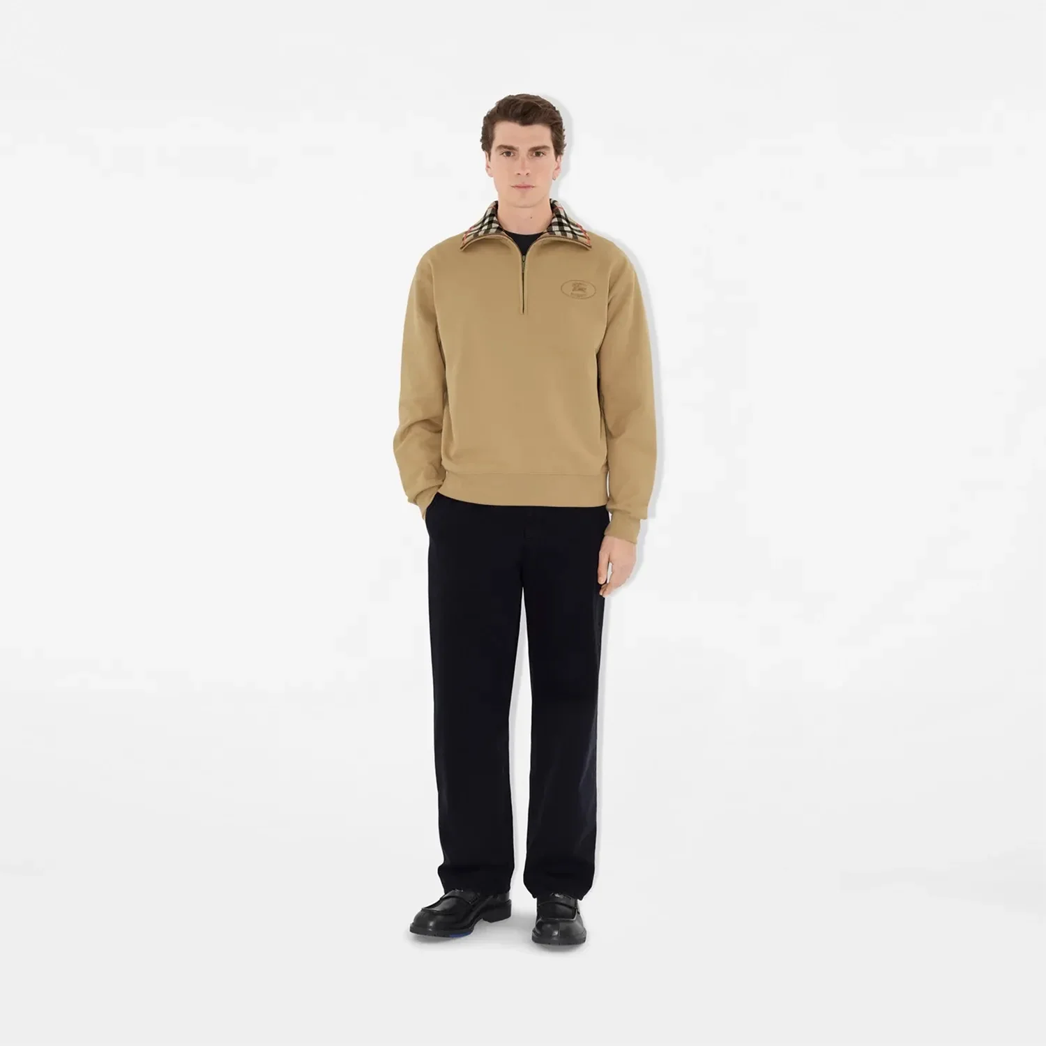 Burberry Check Collar Cotton Half-Zip Sweatshirt - Image 3