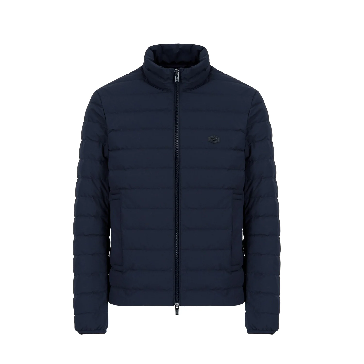 Quilted Nylon Full-Zip Down Jacket With Eagle Logo Patch