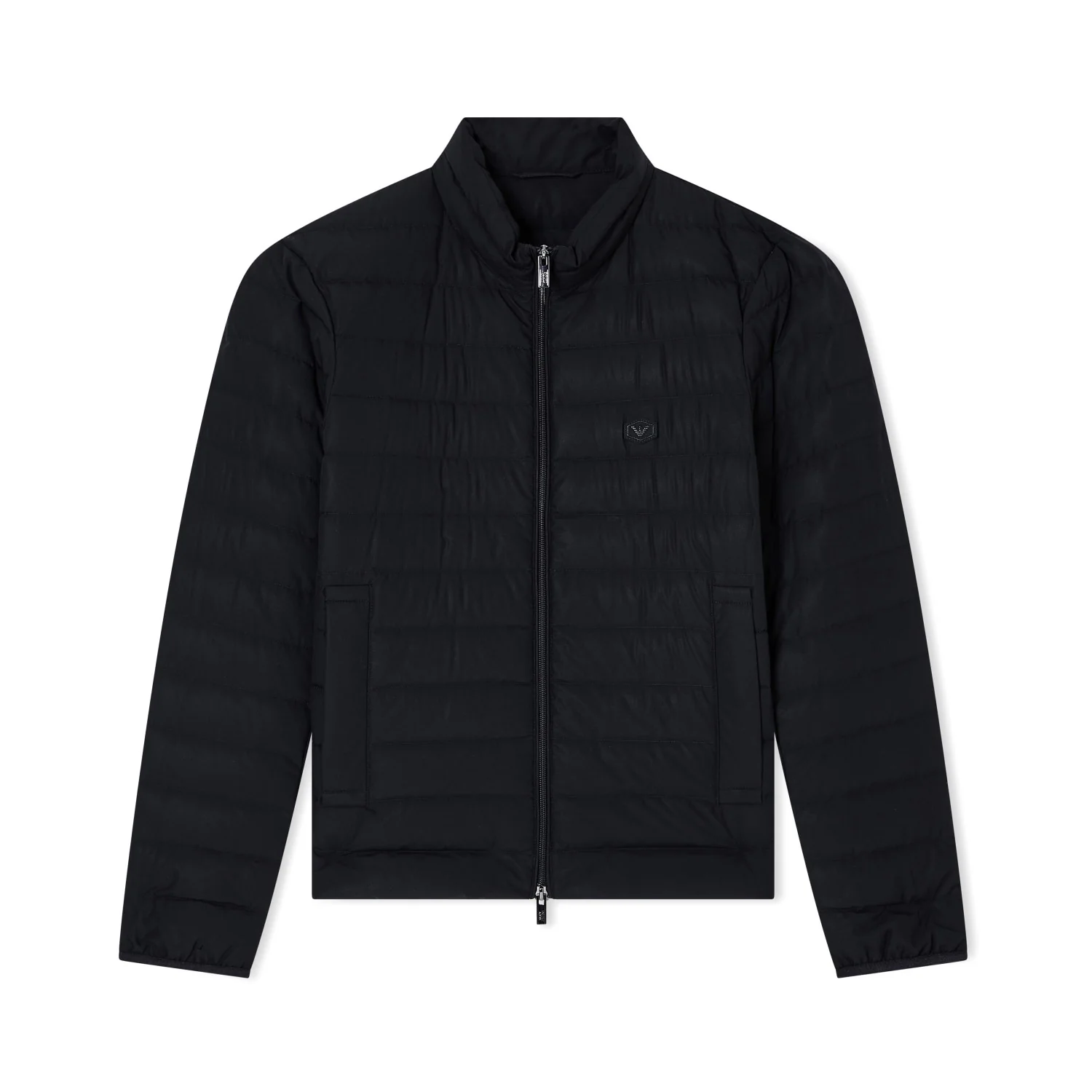 Quilted Nylon Full-Zip Down Jacket With Eagle Logo Patch