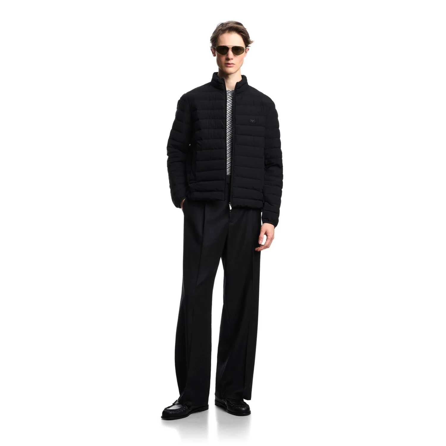 Quilted Nylon Full-Zip Down Jacket With Eagle Logo Patch - Image 2