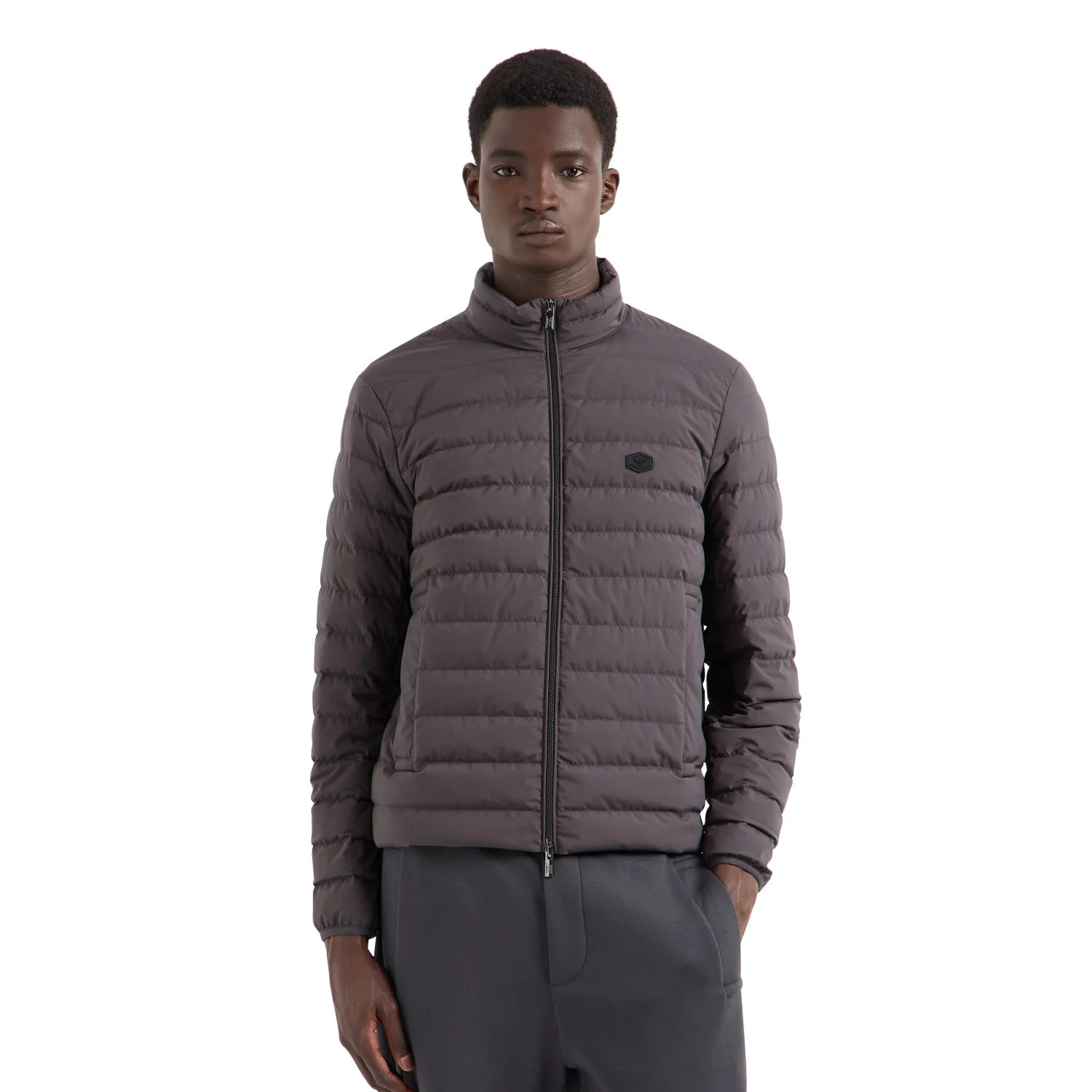 Quilted Nylon Full-Zip Down Jacket With Eagle Logo Patch - Image 3