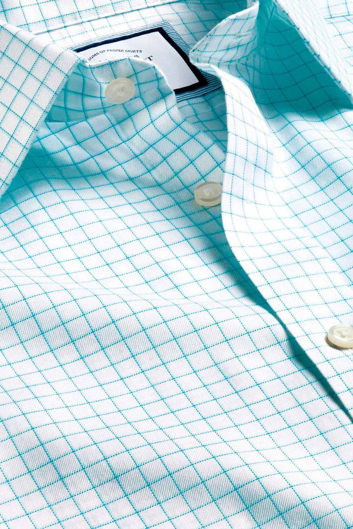 AQUA GREEN NON-IRON TWILL FINE SHADOW CHECK SLIM FIT SHIRT - Image 2