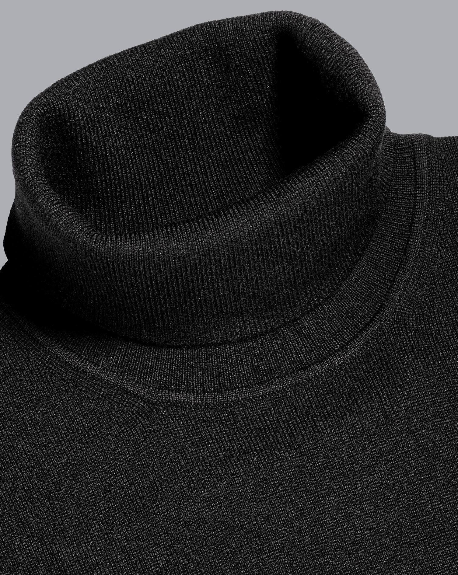 BLACK PURE MERINO ROLL NECK JUMPER - Image 4