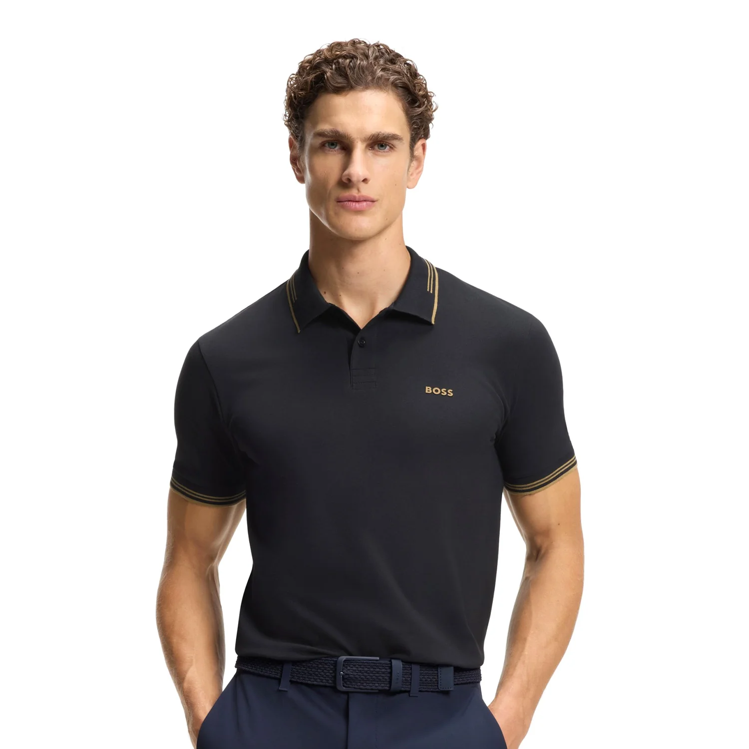 BOSS Stretch-cotton slim-fit polo shirt with branding