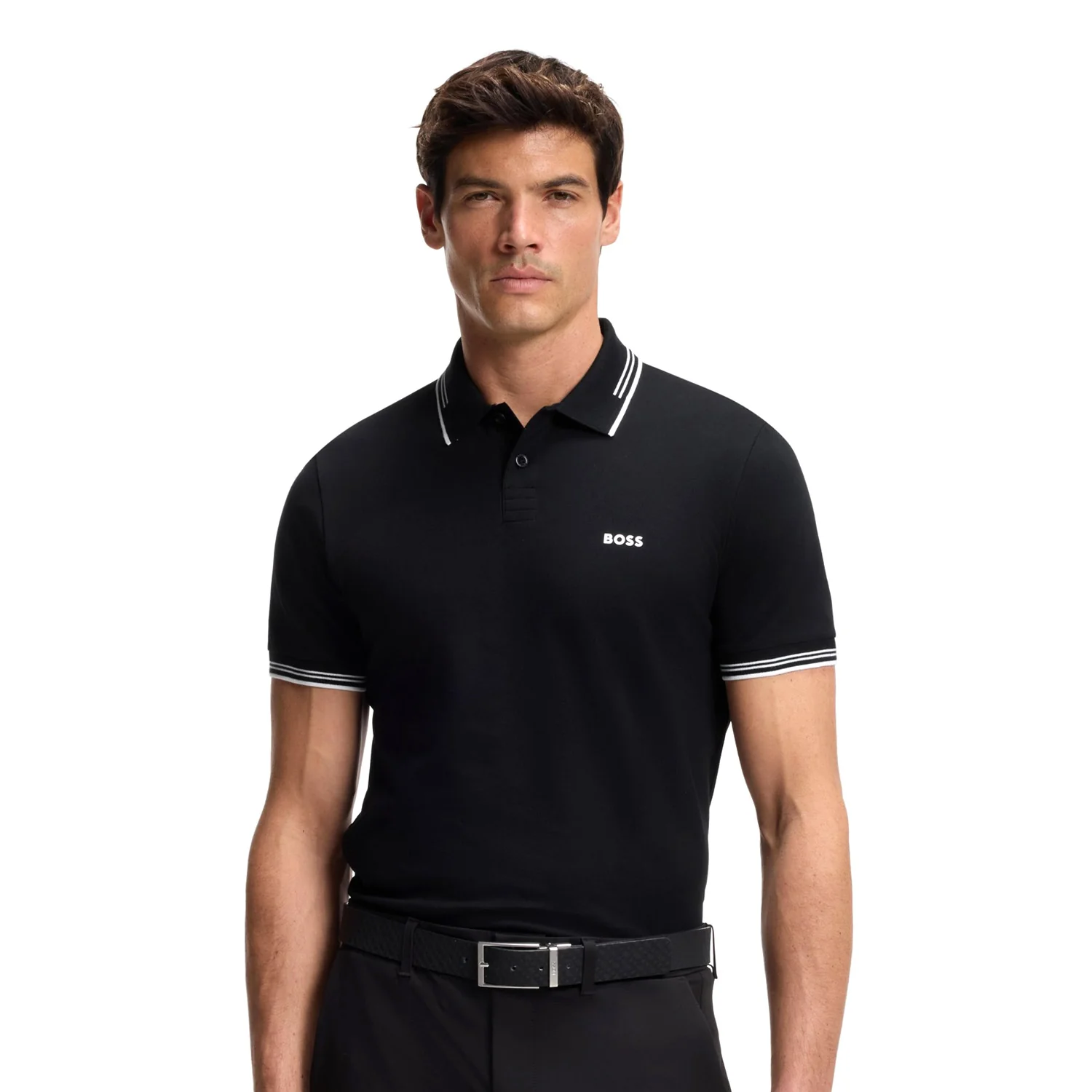 BOSS Stretch-cotton slim-fit polo shirt with branding