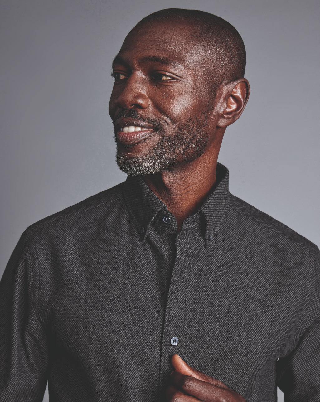CHARCOAL GREY DOBBY FLANNEL SLIM FIT SHIRT - Image 2