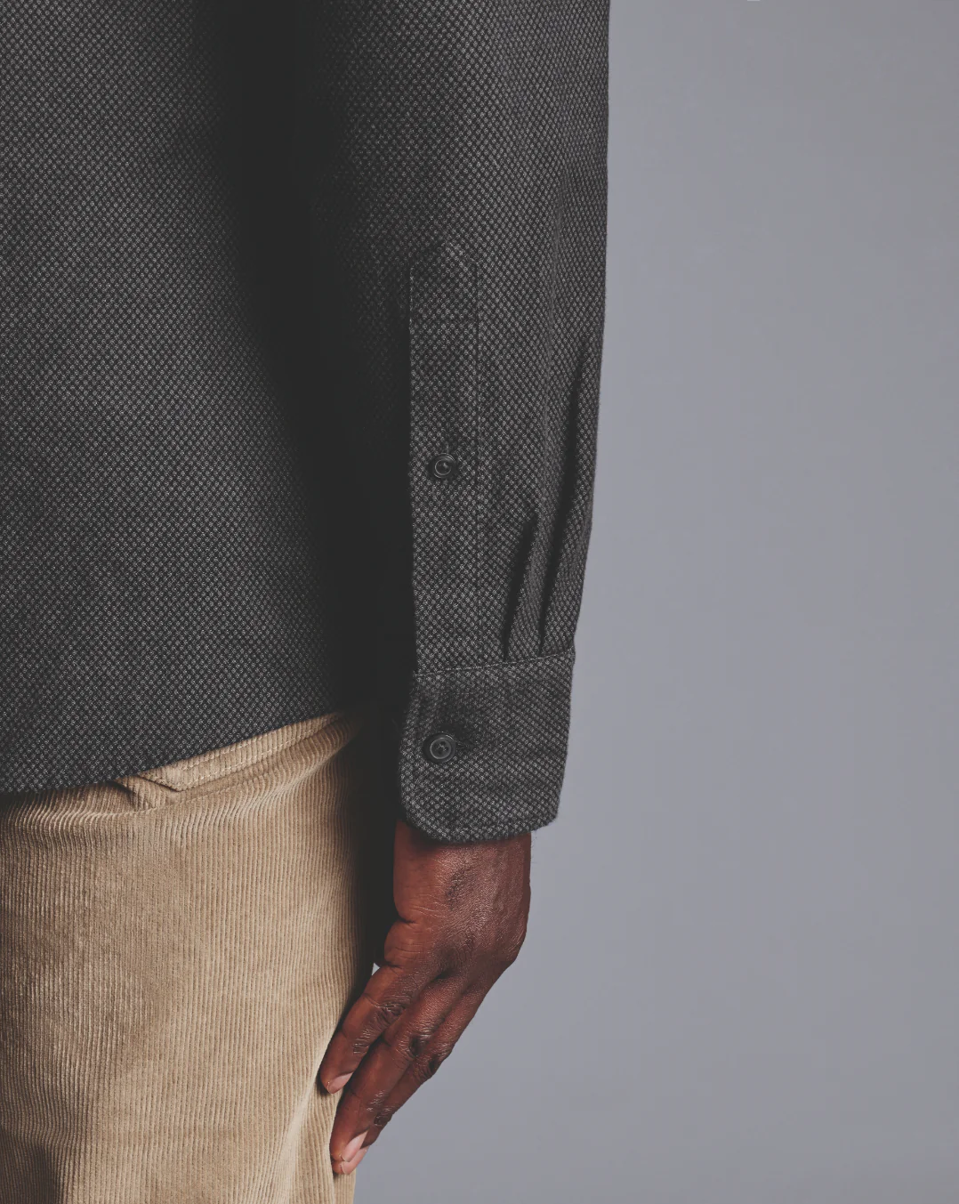 CHARCOAL GREY DOBBY FLANNEL SLIM FIT SHIRT - Image 3