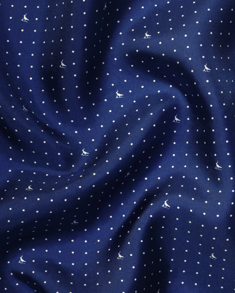 COBALT BLUE AND WHITE SPOT PRINT SILK POCKET SQUARE - Image 2