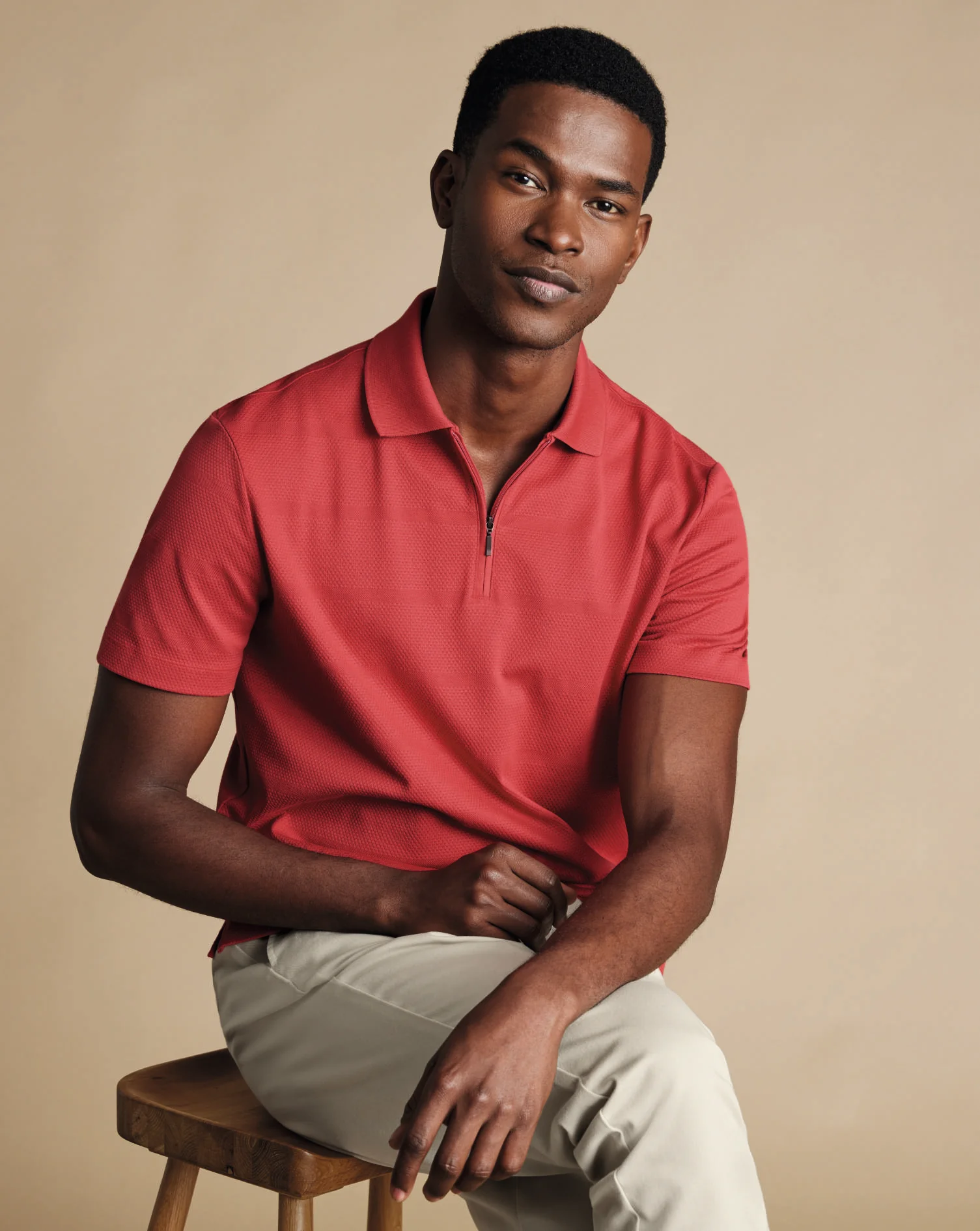 CORAL POPCORN TEXTURED STRIPE TYRWHITT COOL POLO - Image 3