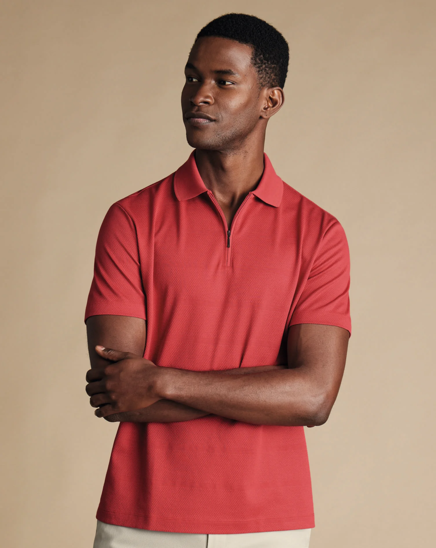 CORAL POPCORN TEXTURED STRIPE TYRWHITT COOL POLO - Image 4