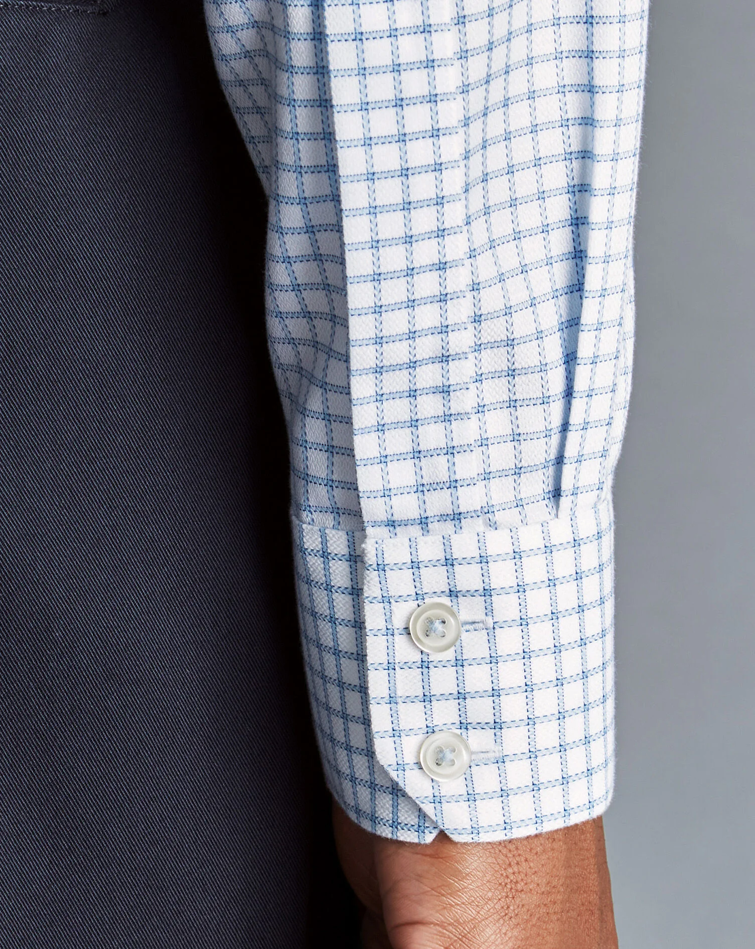 CORNFLOWER BLUE NON-IRON RICHMOND WEAVE WINDOWPANE CHECK CA SF SHIRT - Image 2