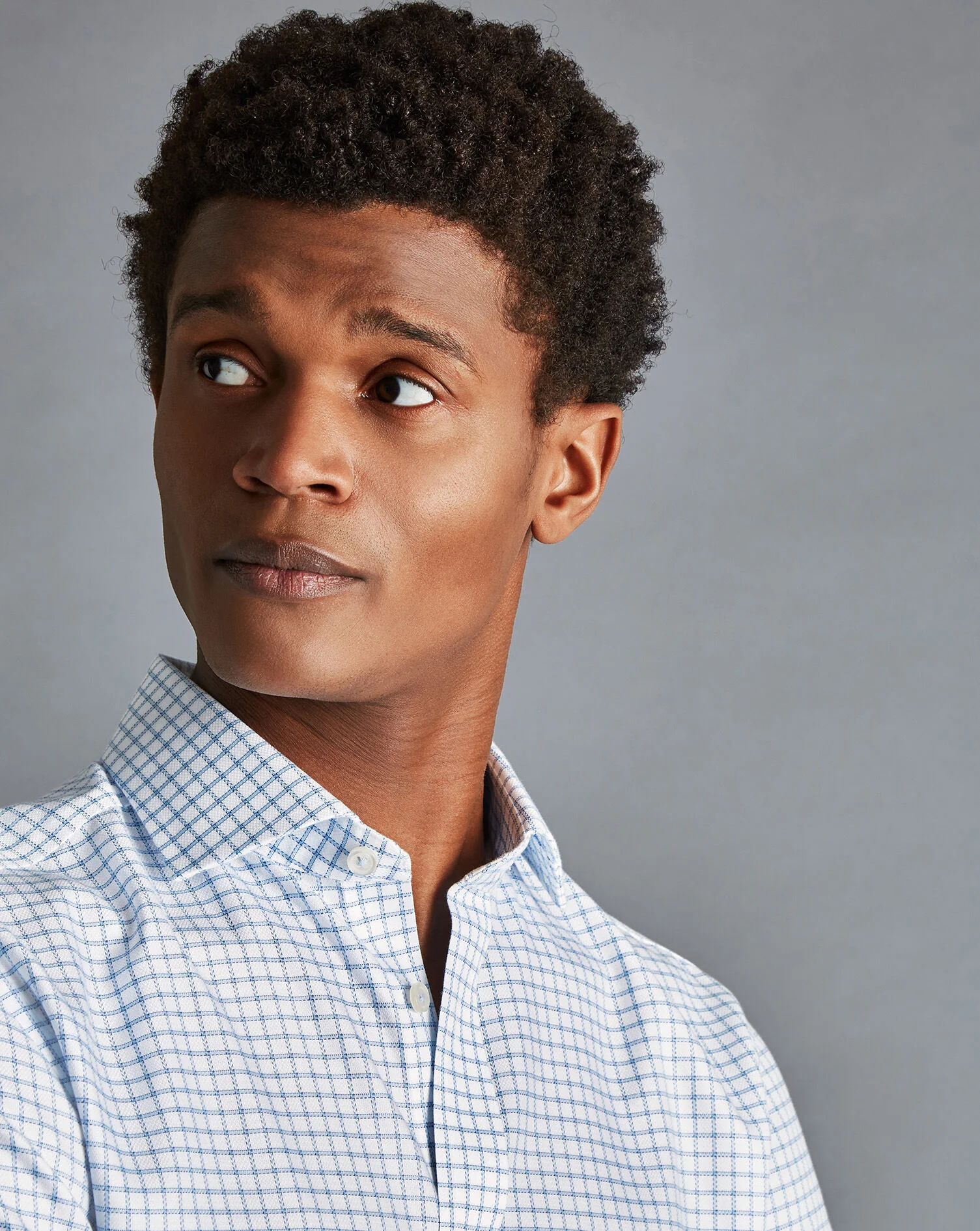 CORNFLOWER BLUE NON-IRON RICHMOND WEAVE WINDOWPANE CHECK CA SF SHIRT - Image 3