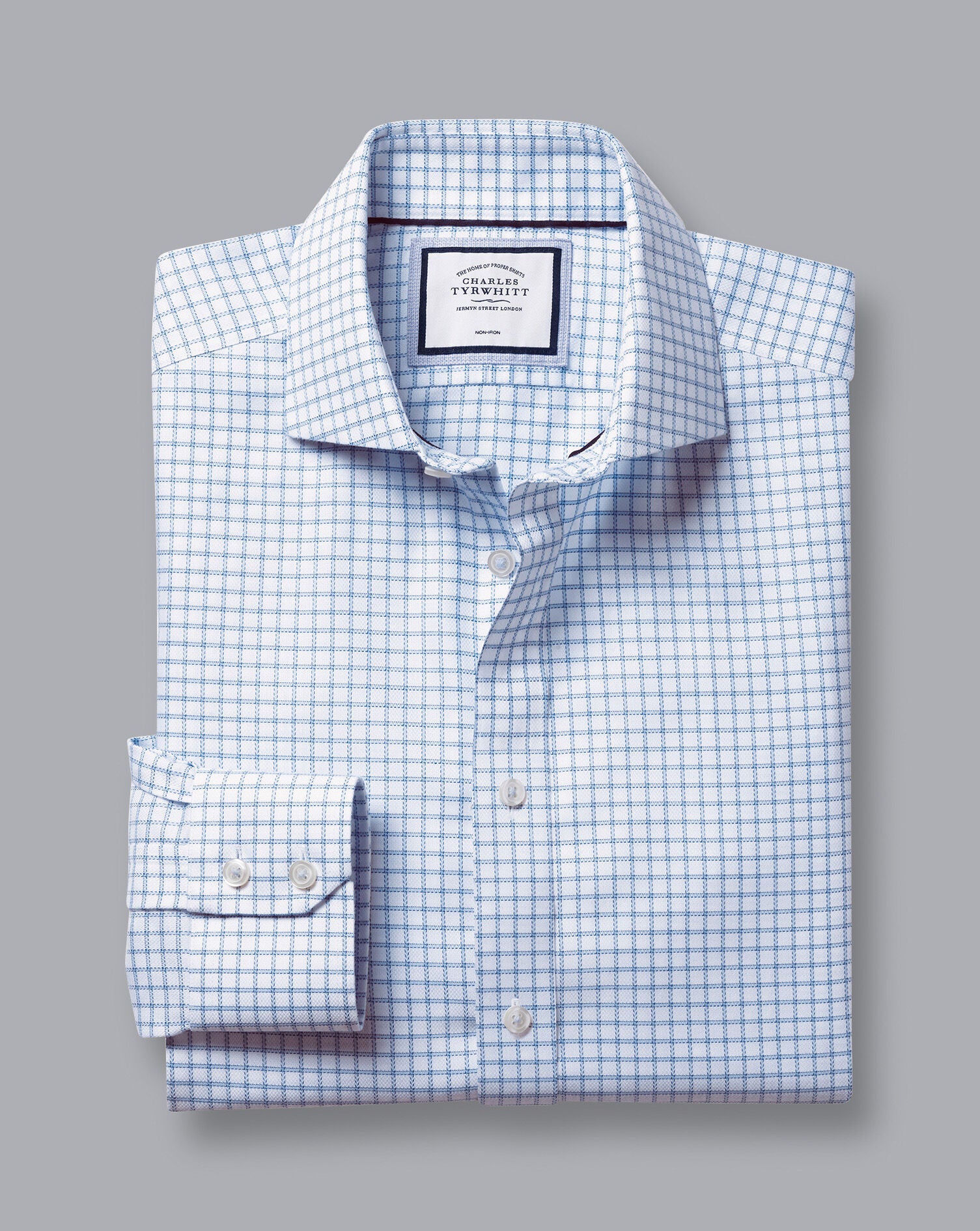 CORNFLOWER BLUE NON-IRON RICHMOND WEAVE WINDOWPANE CHECK CA SF SHIRT - Image 5