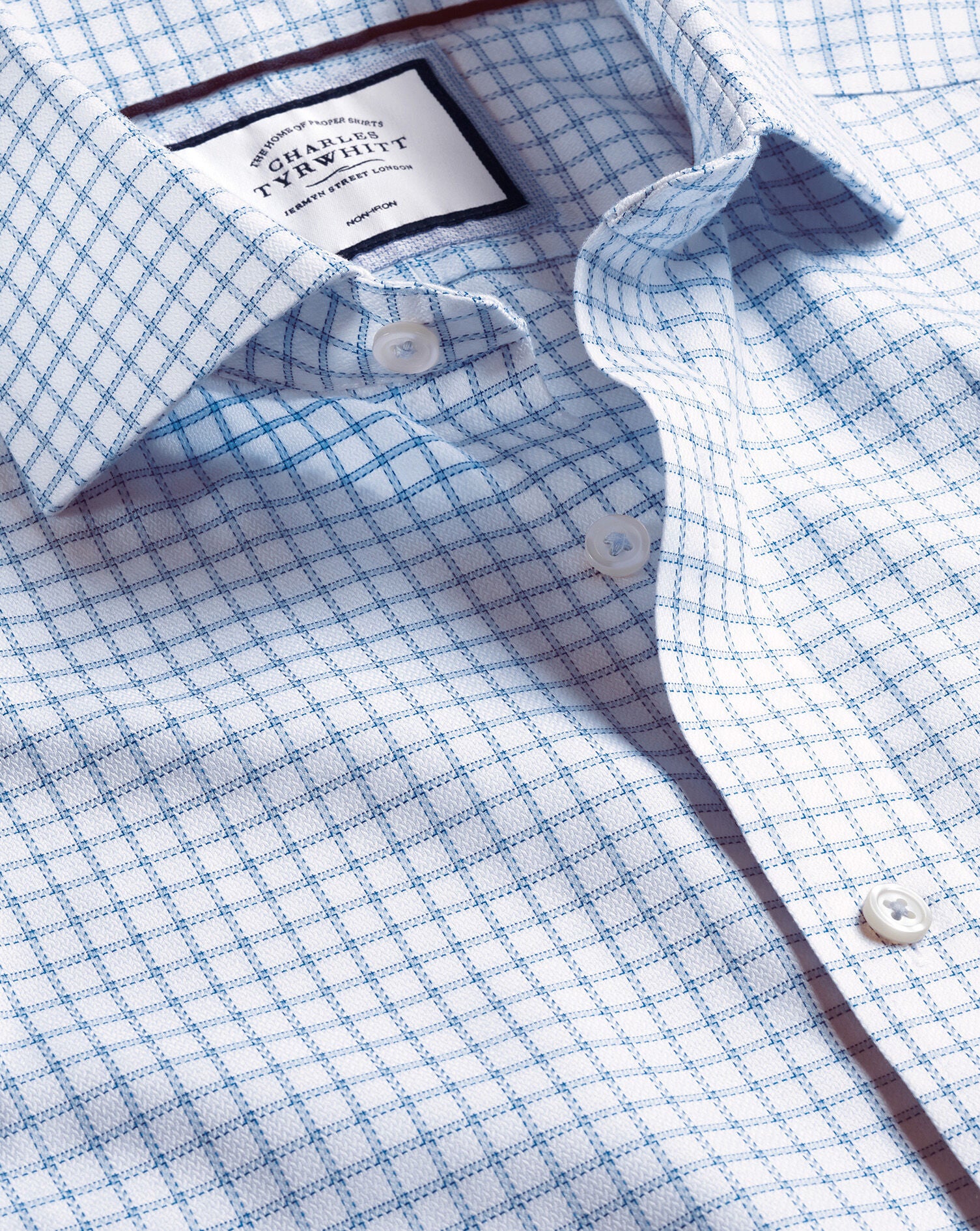 CORNFLOWER BLUE NON-IRON RICHMOND WEAVE WINDOWPANE CHECK CA SF SHIRT - Image 6