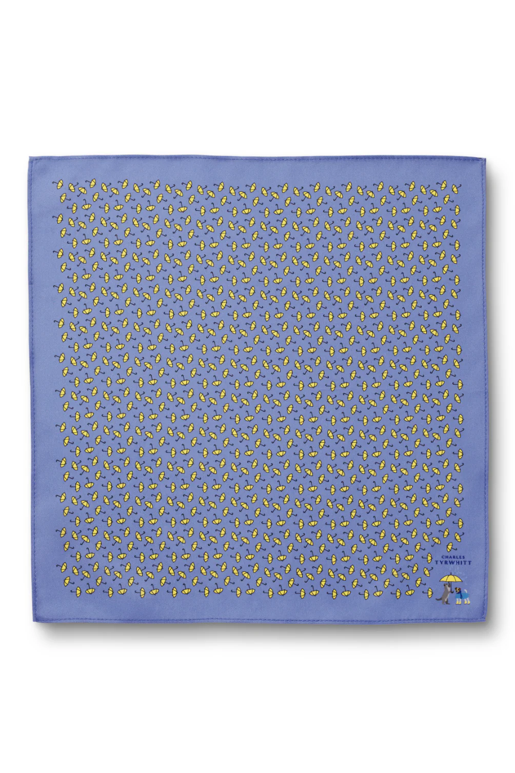 CORNFLOWER BLUE RAINING CATS AND DOGS PRINT SILK POCKET SQUARE - Image 2