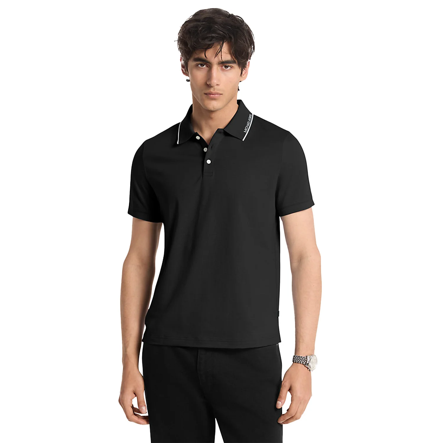 Michael Kors Mens Logo Trim Cotton Jersey Polo Shirt