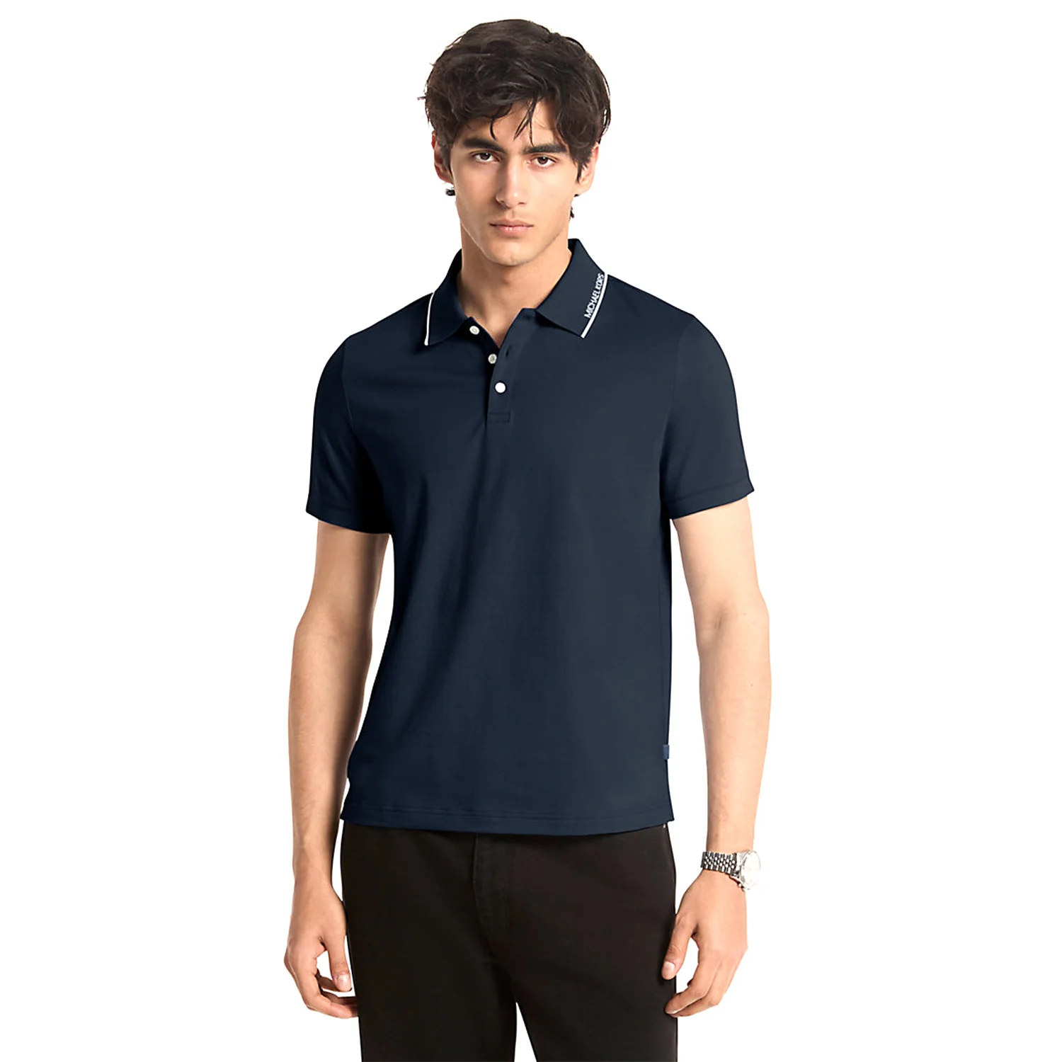 Michael Kors Mens Logo Trim Cotton Jersey Polo Shirt