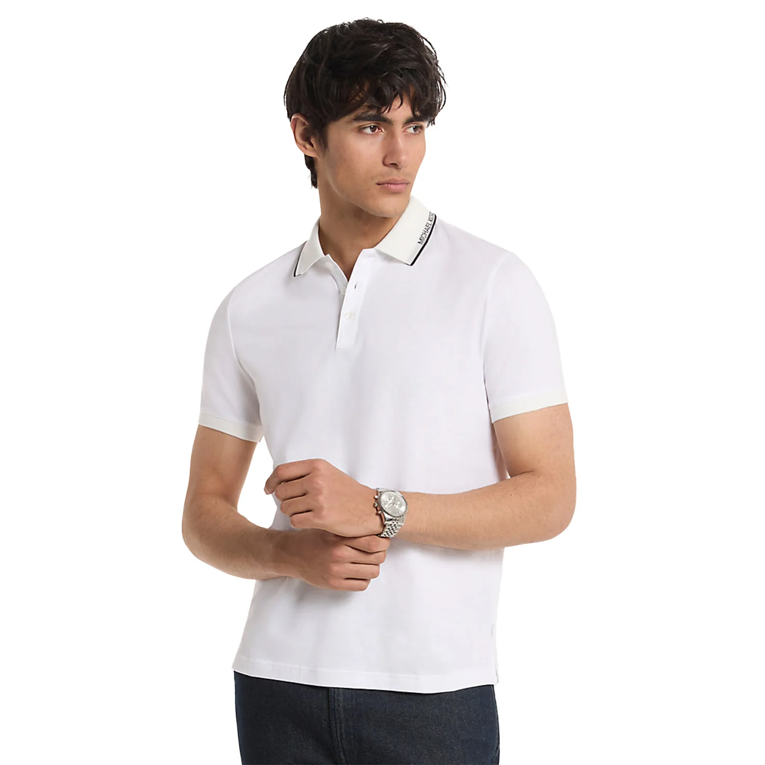 Michael Kors Mens Logo Trim Cotton Jersey Polo Shirt