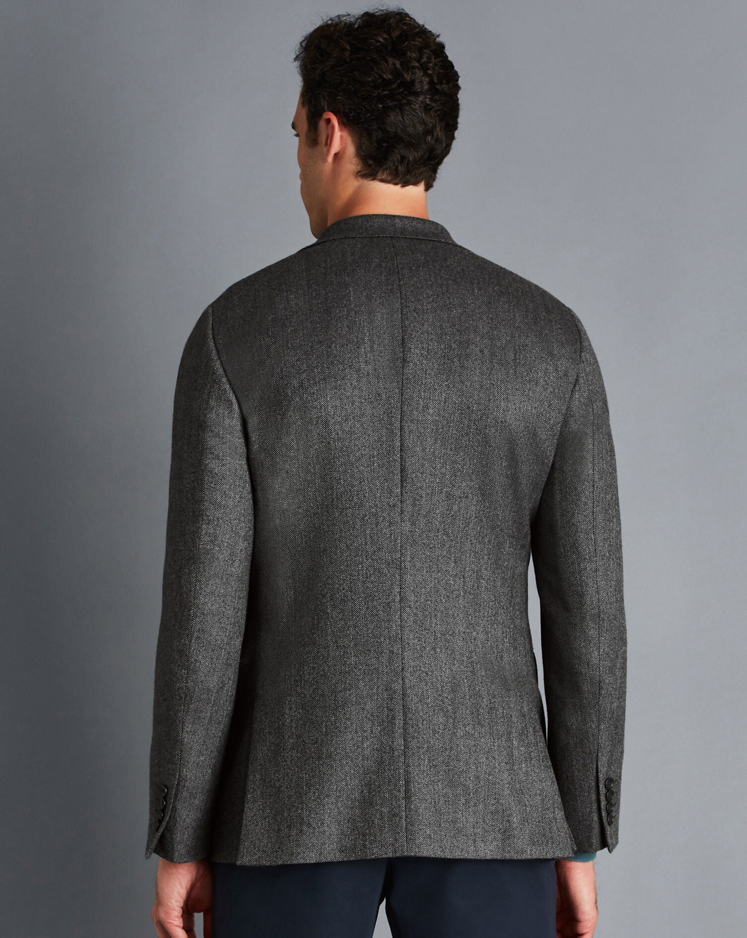 DARK GREY HERRINGBONE WOOL TEXTURE SLIM FIT BLAZER - Image 5