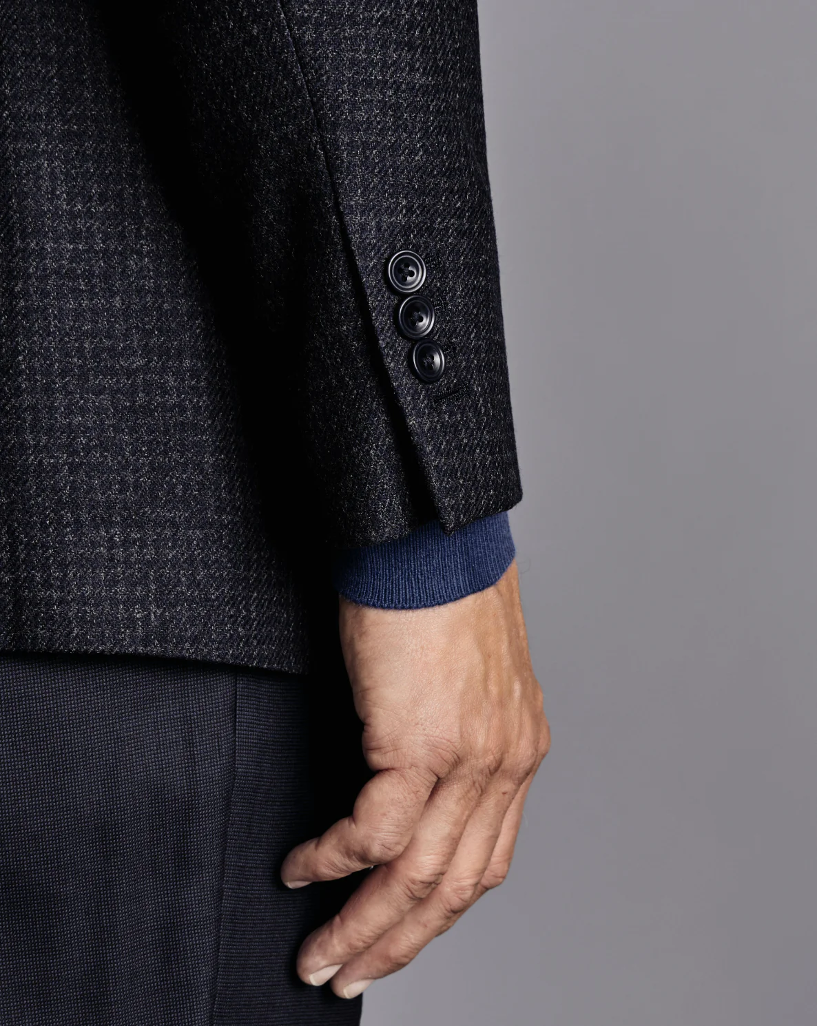 DARK NAVY PUPPYTOOTH WOOL SILK TEXTURE SLIM FIT BLAZER - Image 4