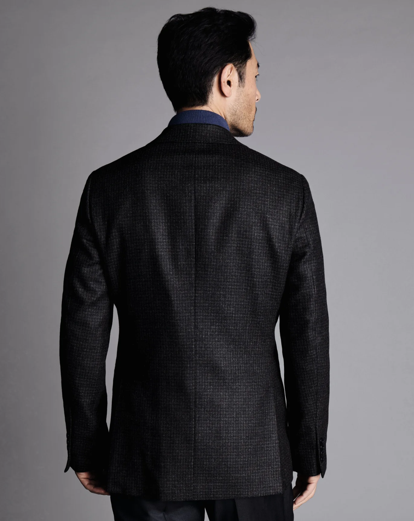 DARK NAVY PUPPYTOOTH WOOL SILK TEXTURE SLIM FIT BLAZER - Image 5