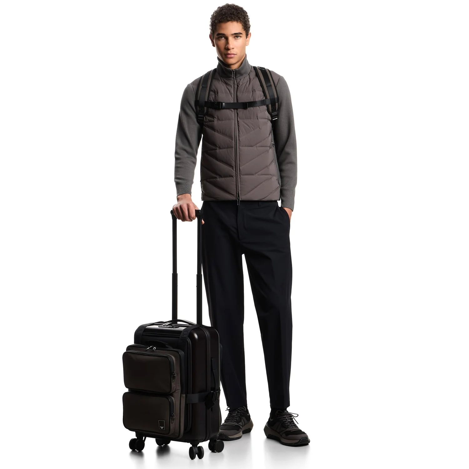 Travel Essentials Two-Piece Effect Full-Zip Down Jacket With Knit Sleeves - Image 2