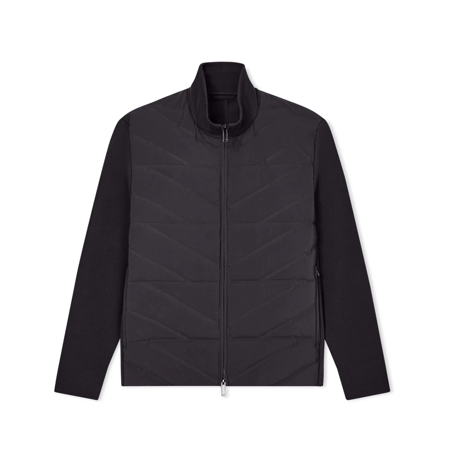 Travel Essentials Two-Piece Effect Full-Zip Down Jacket With Knit Sleeves