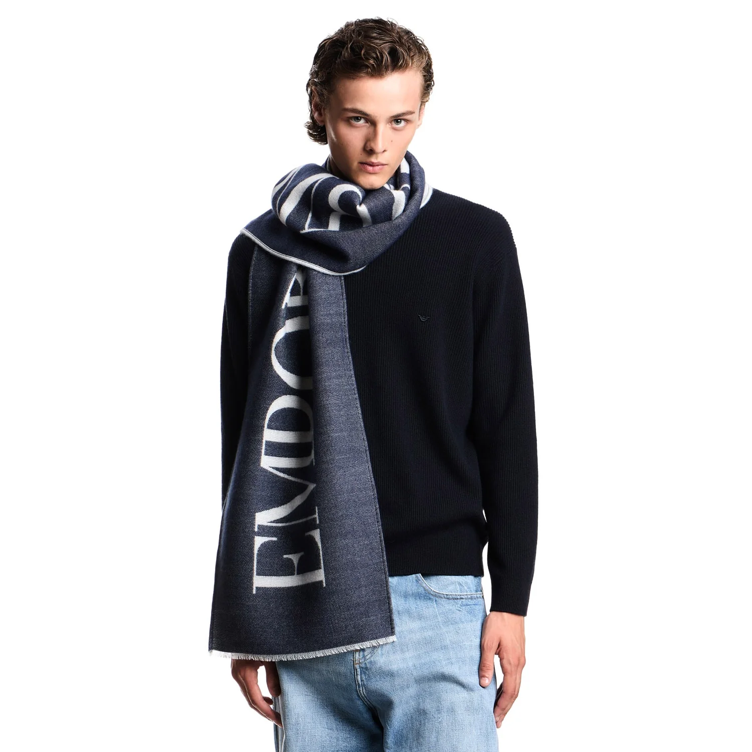 Two-Tone Wool Blend Scarf With Maxi Logo - Image 3