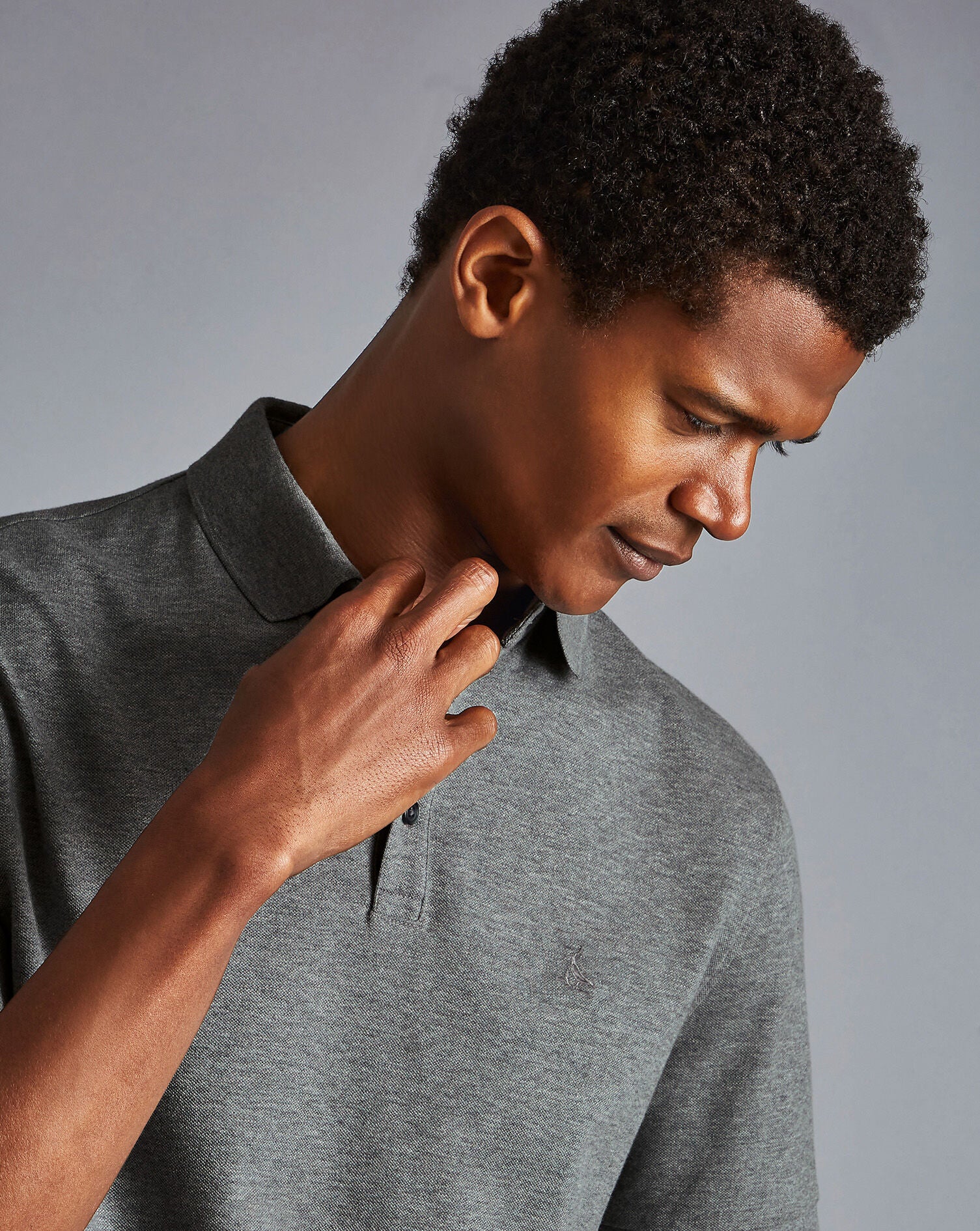 GREY MARL SHORT SLEEVE COTTON TYRWHITT PIQUE POLO - Image 2