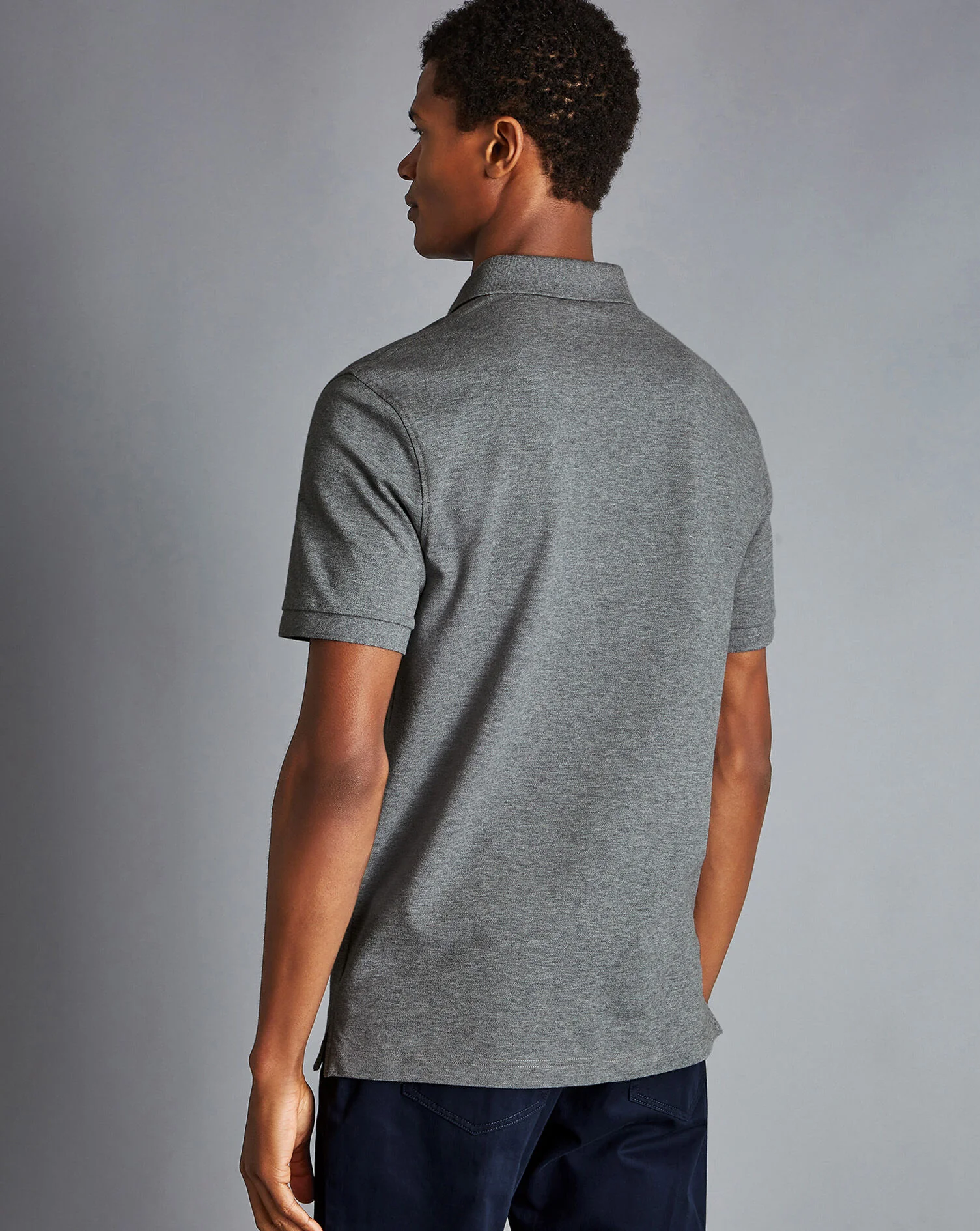 GREY MARL SHORT SLEEVE COTTON TYRWHITT PIQUE POLO - Image 3