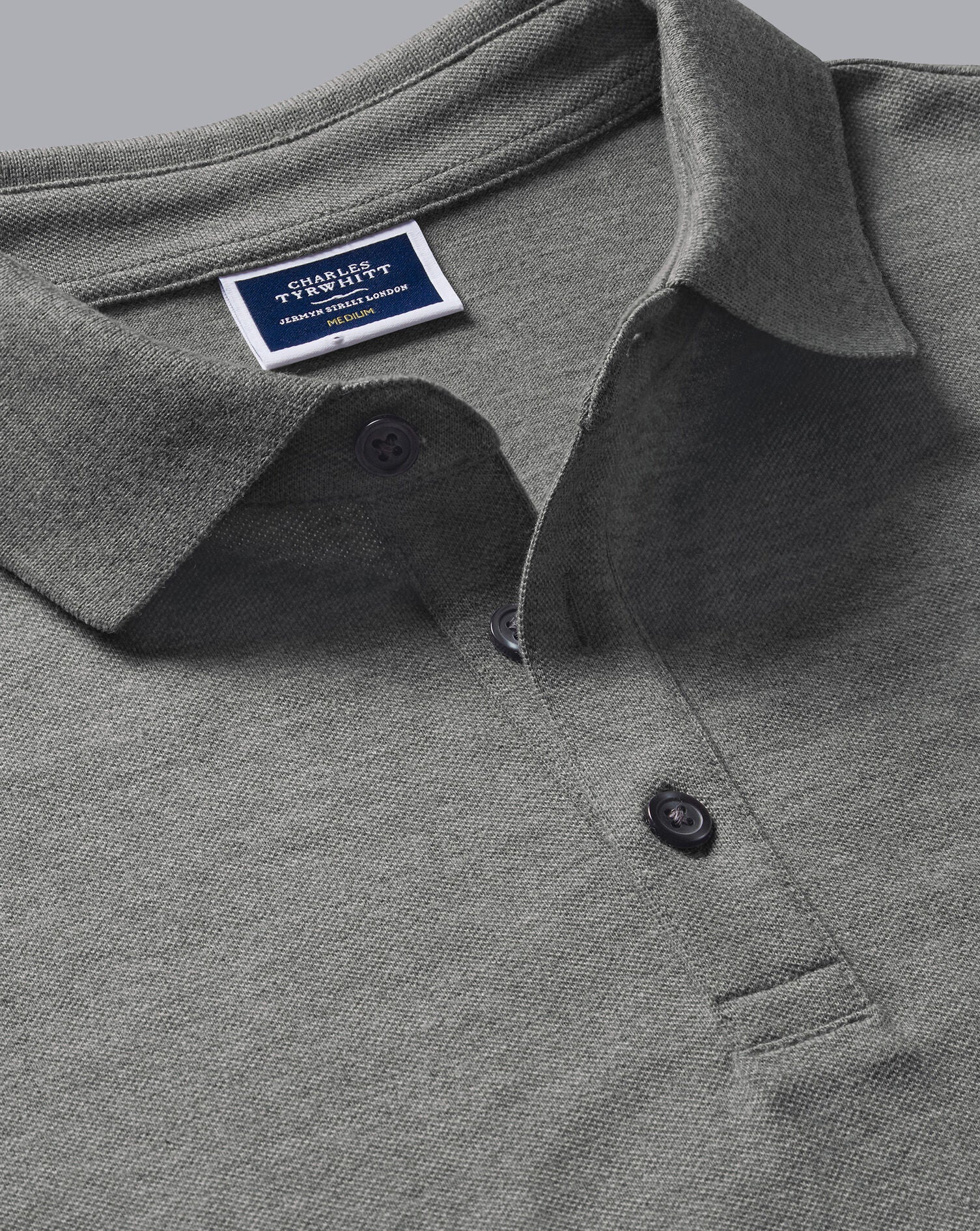 GREY MARL SHORT SLEEVE COTTON TYRWHITT PIQUE POLO - Image 4