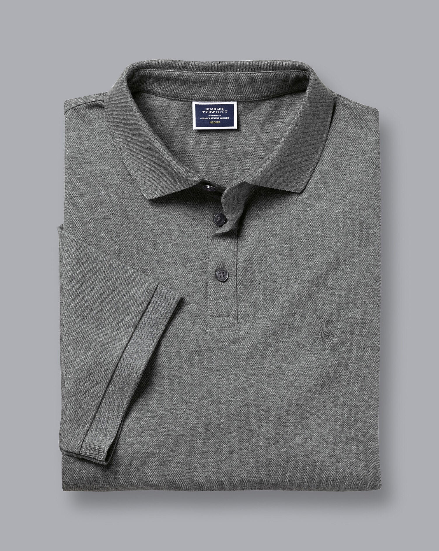 GREY MARL SHORT SLEEVE COTTON TYRWHITT PIQUE POLO - Image 5