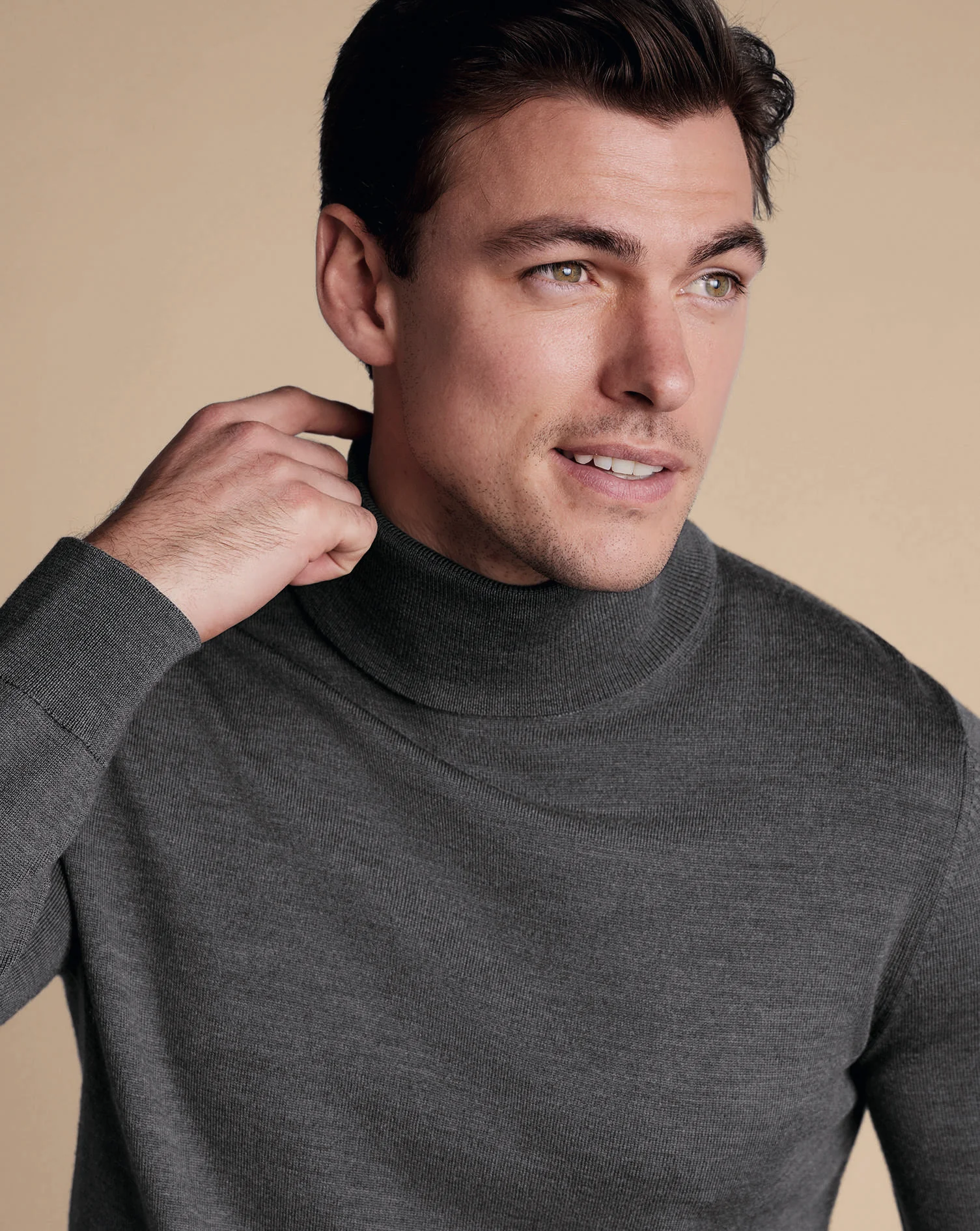 GREY PURE MERINO ROLL NECK JUMPER - Image 2