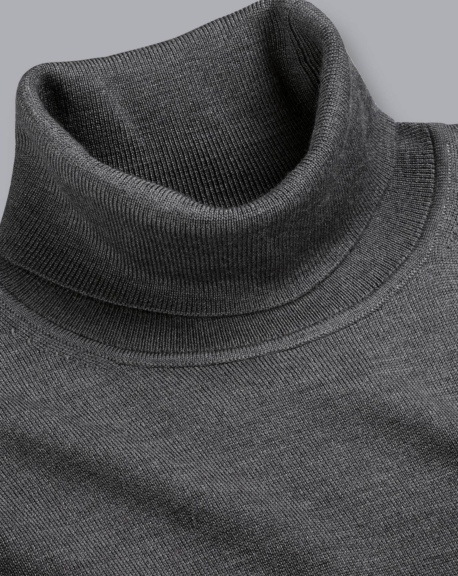 GREY PURE MERINO ROLL NECK JUMPER - Image 3