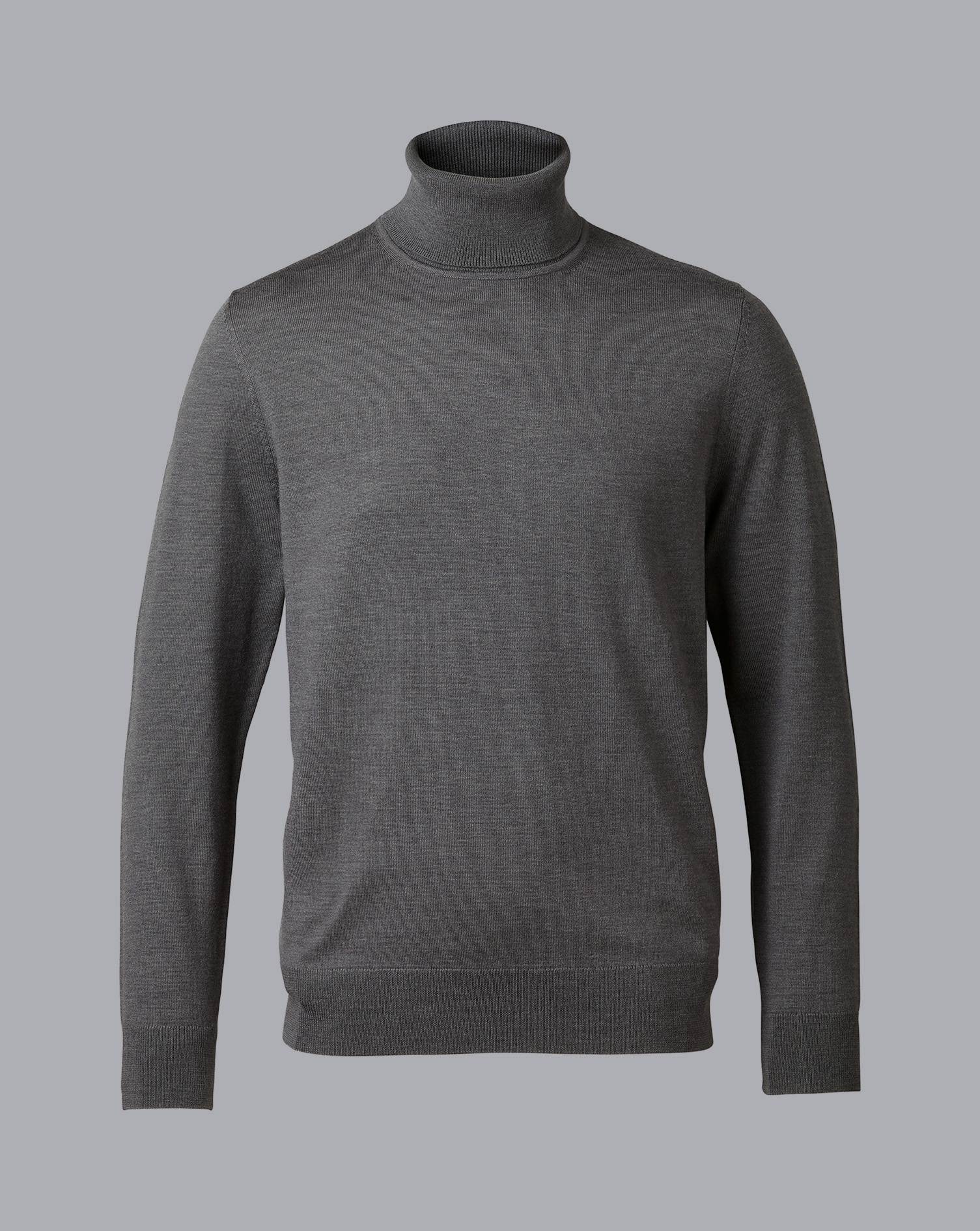 GREY PURE MERINO ROLL NECK JUMPER - Image 4