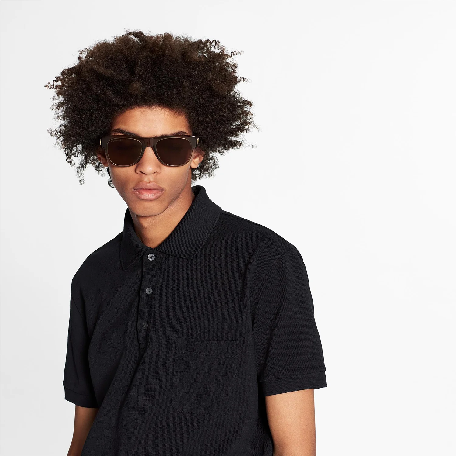 HALF DAMIER POCKET BLACK L/V MEN POLO - Image 2